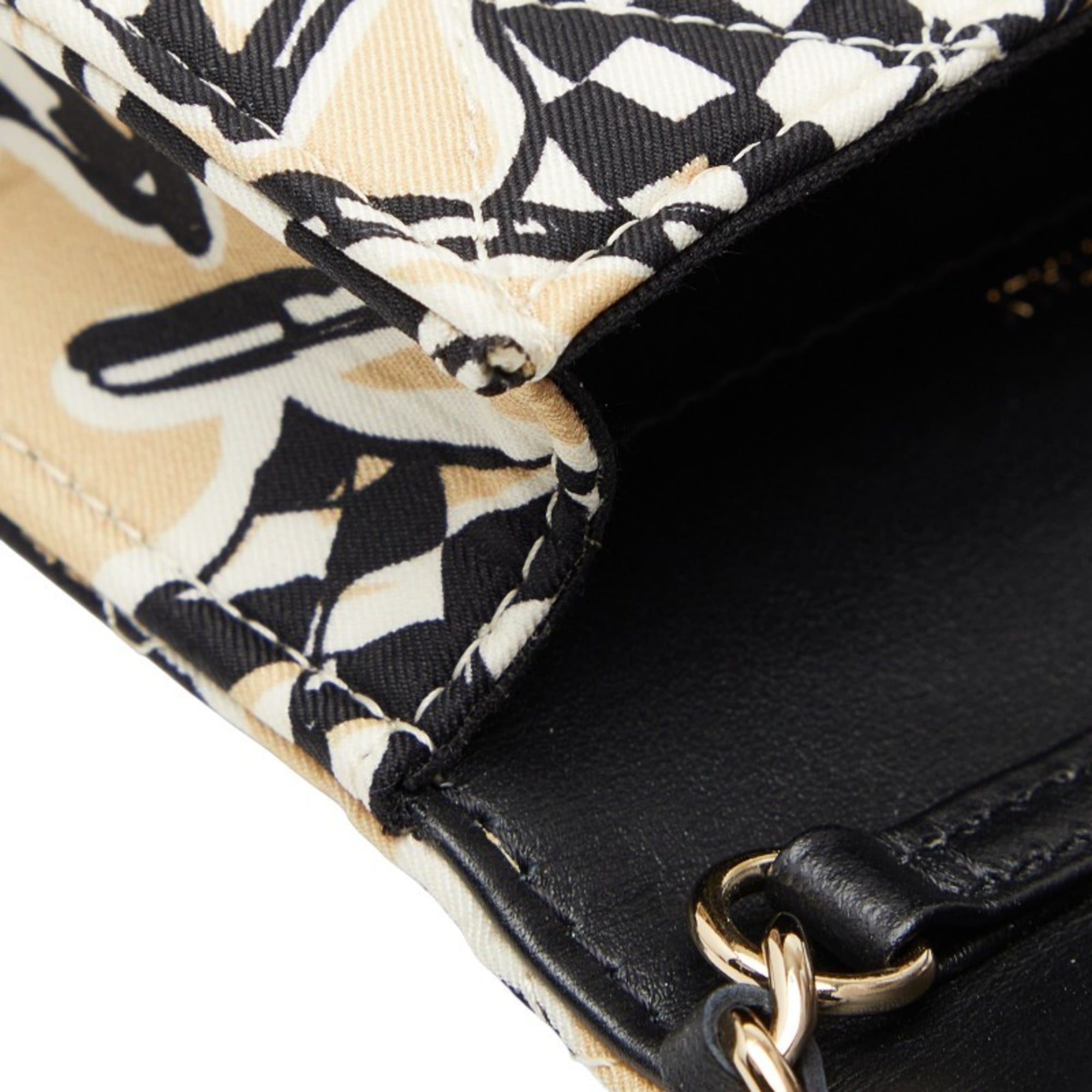Chanel Beige Black Cotton Leather Shoulder Bag (Pre-Owned)