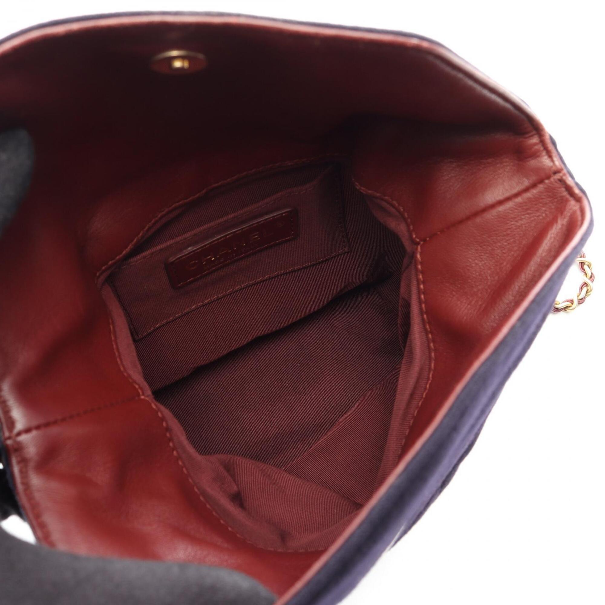 Chanel Navy Wool Leather Handbag Shoulder Bag (Pre-Owned)
