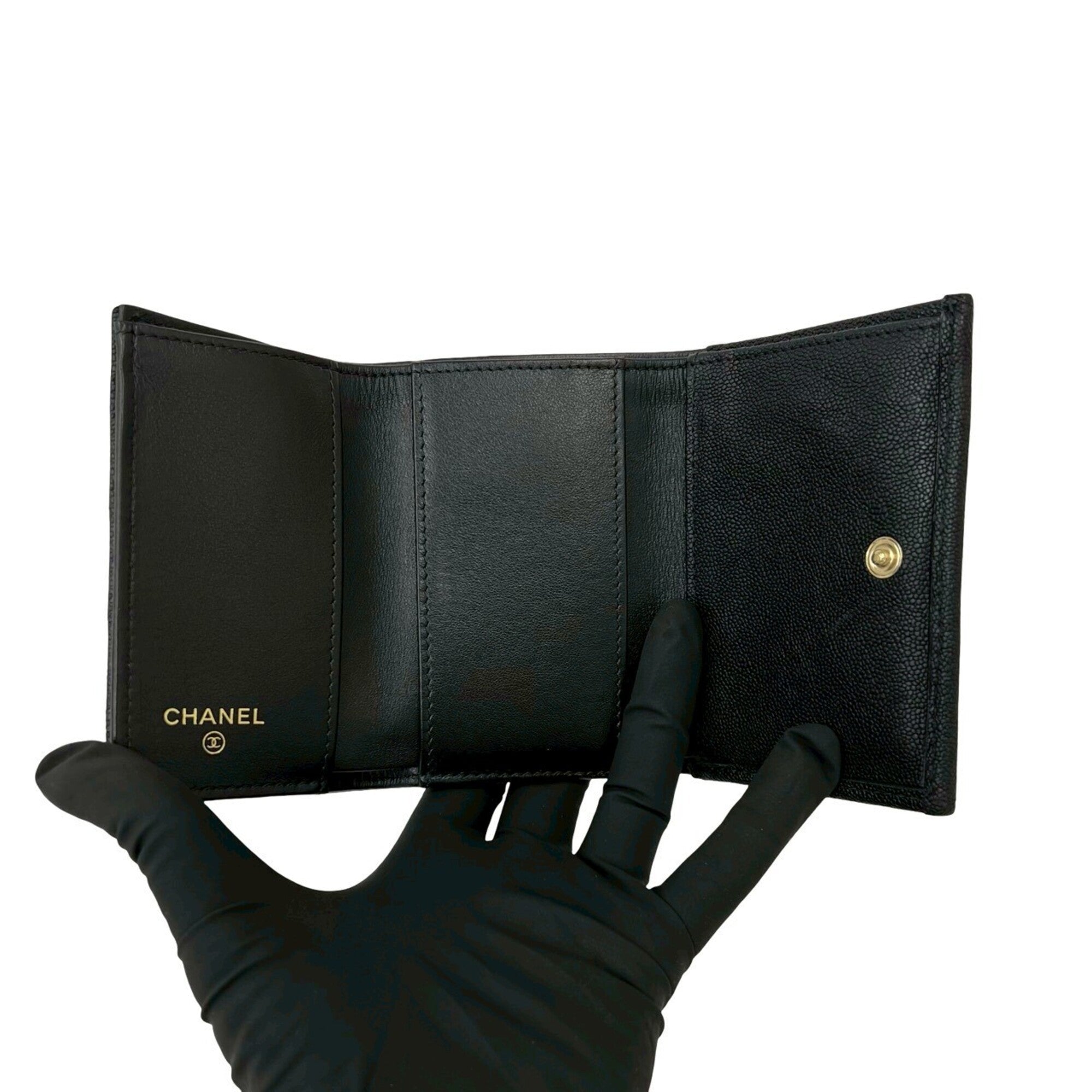 Chanel Black Grained Calfskin Wallet (Tri-Fold) (Pre-Owned)