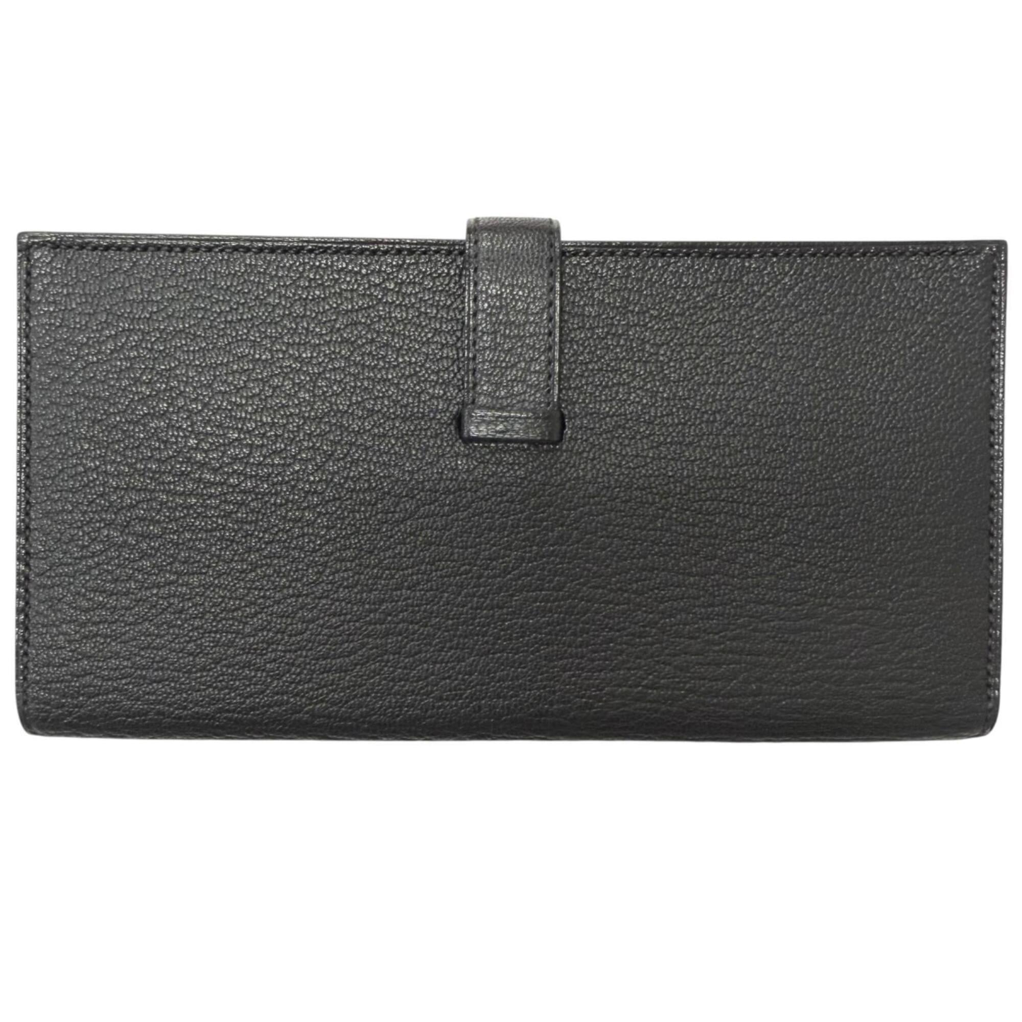 Hermes Black Chevre Leather Long Wallet (Bi-Fold) (Pre-Owned)