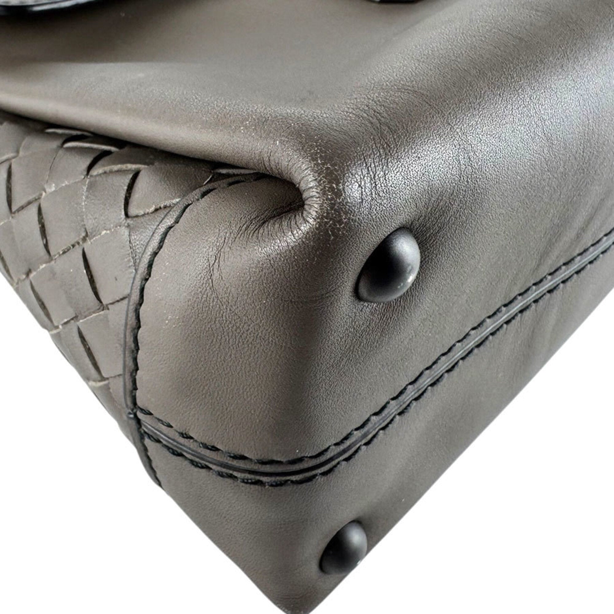 Bottega Veneta Grayish Leather Handbag Shoulder Bag (Pre-Owned)