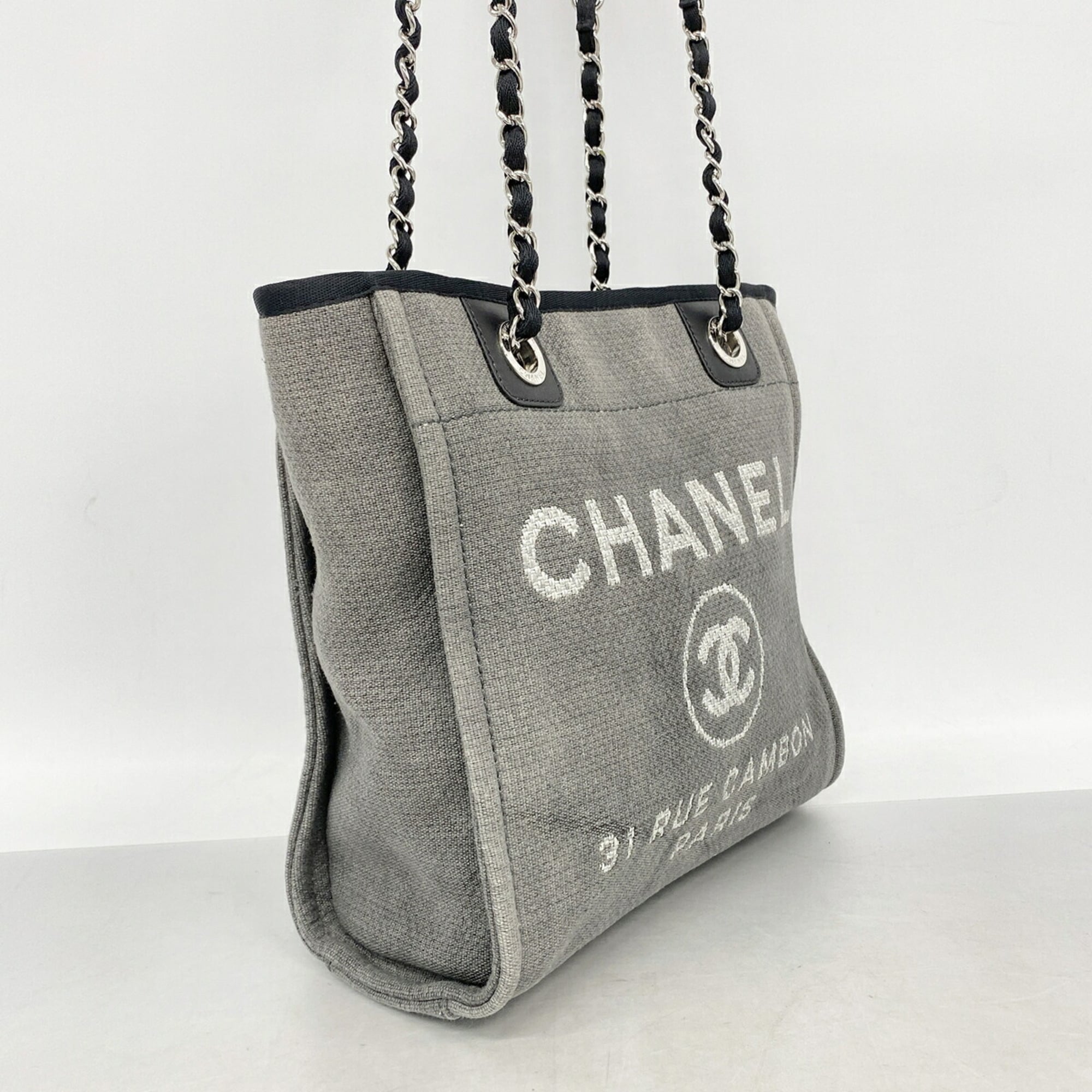 Chanel Gray Canvas Tote Bag (Pre-Owned)