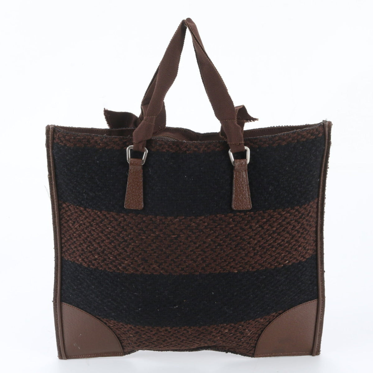 Prada Black Brown Leather Handbag Shoulder Bag Tote Bag (Pre-Owned)