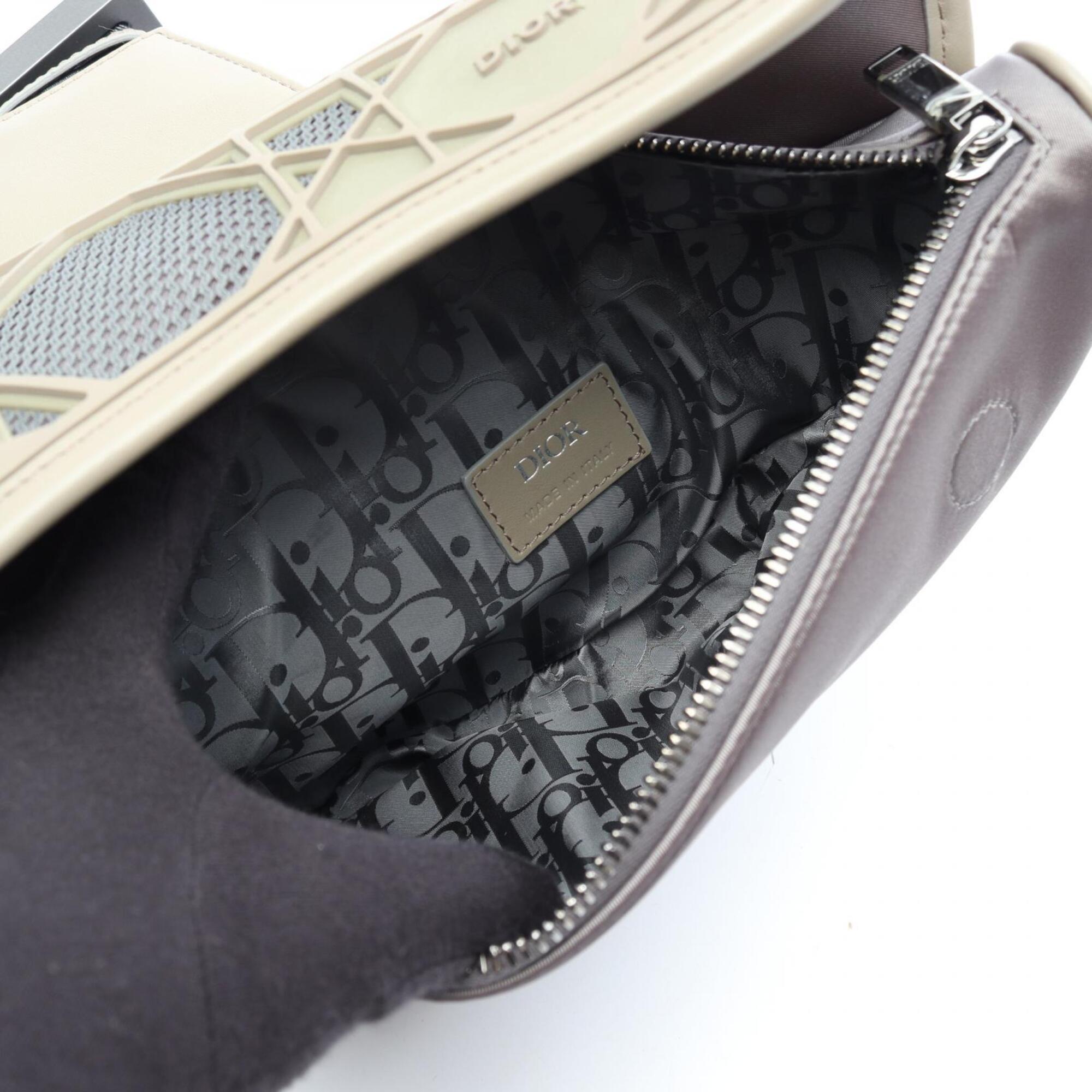 Christian Dior Beige Blue Nylon Leather Rubber Fanny Pack Handbag Saddle Bag (Pre-Owned)