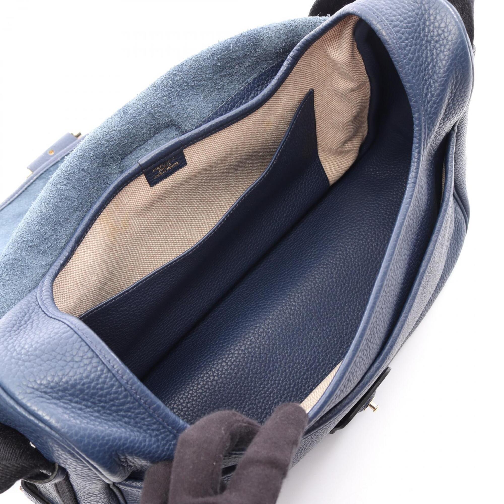 Hermes Black Blue Taurillon Clemence Leather Handbag Shoulder Bag (Pre-Owned)