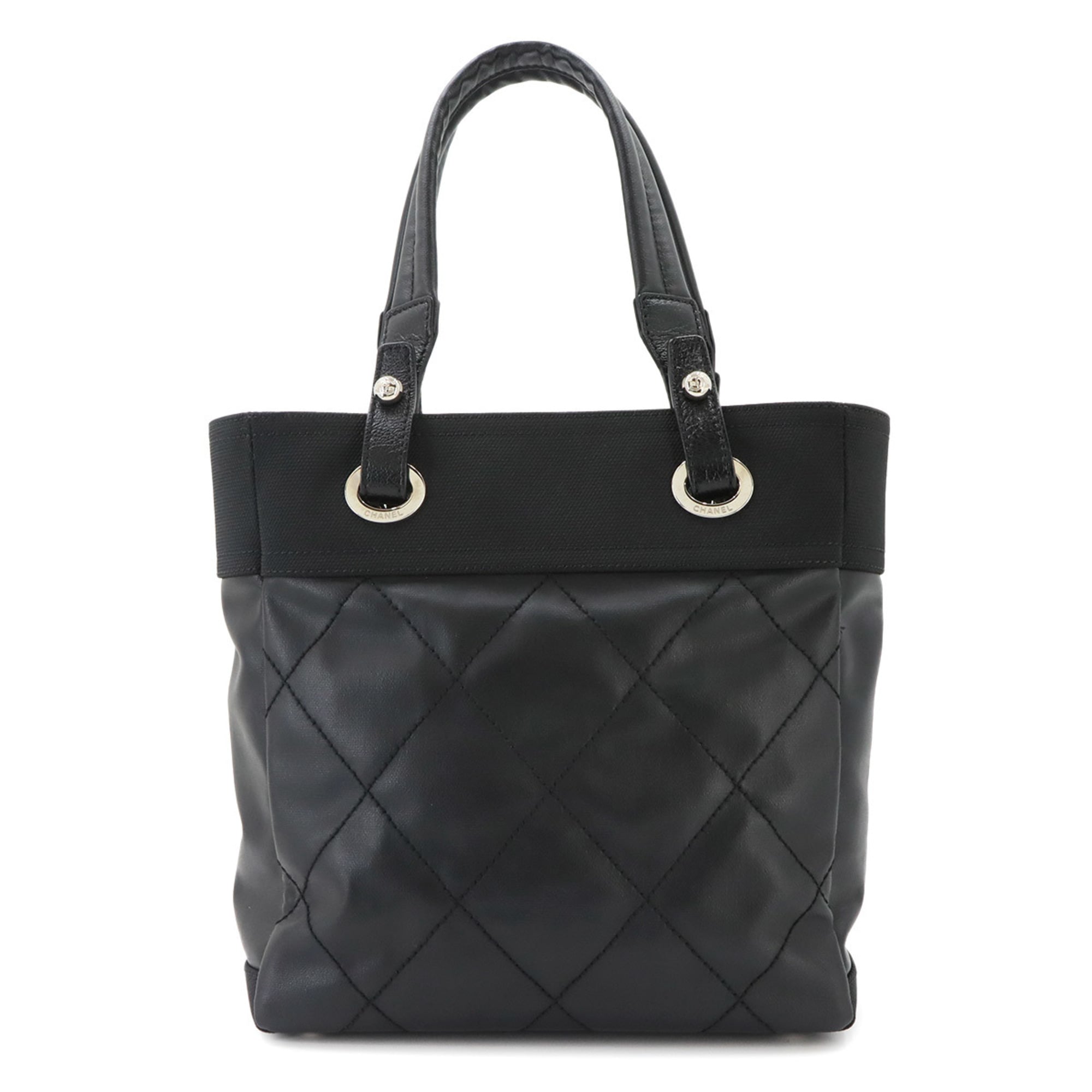 Chanel Paris Biarritz Black Nylon Pvc Leather Handbag Tote Bag (Pre-Owned)
