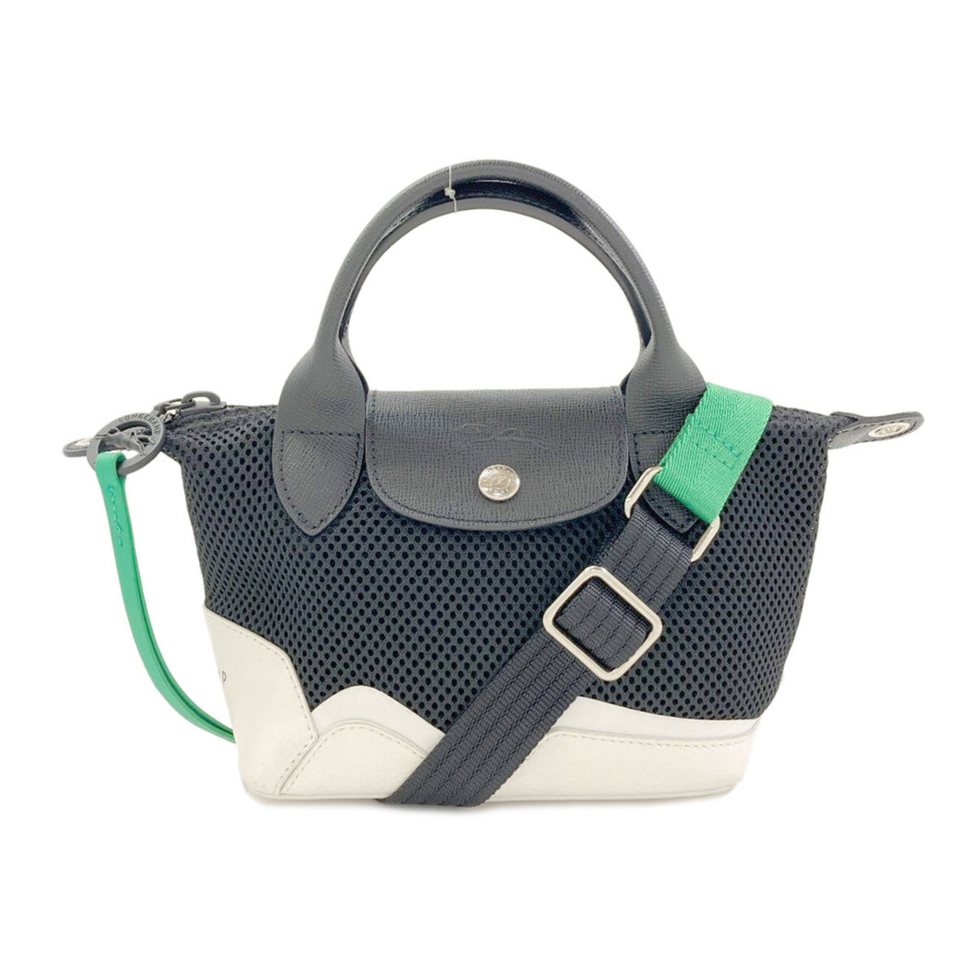 Longchamp Black White Polyester Handbag (Pre-Owned)
