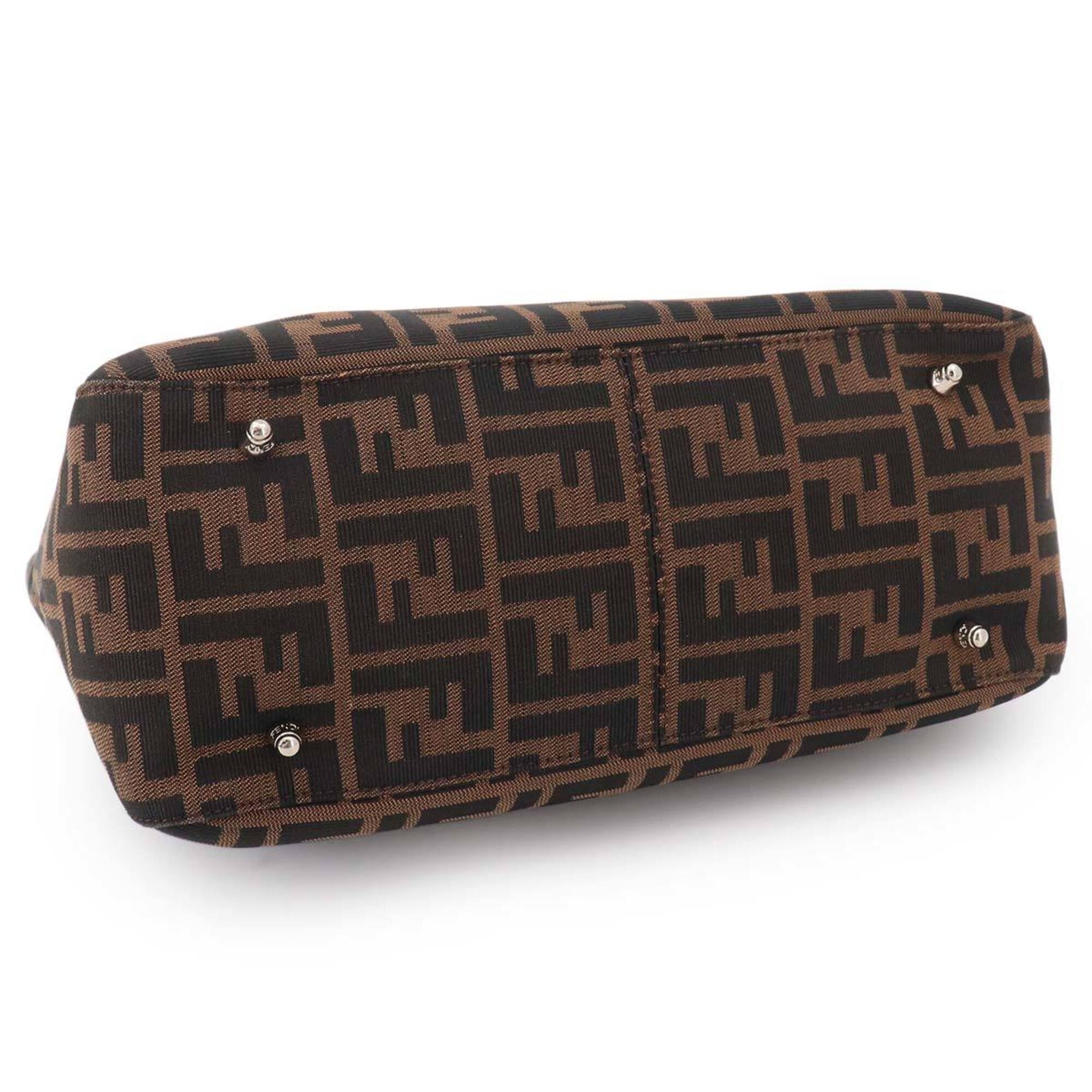 Fendi Black Brown Canvas Leather Handbag (Pre-Owned)