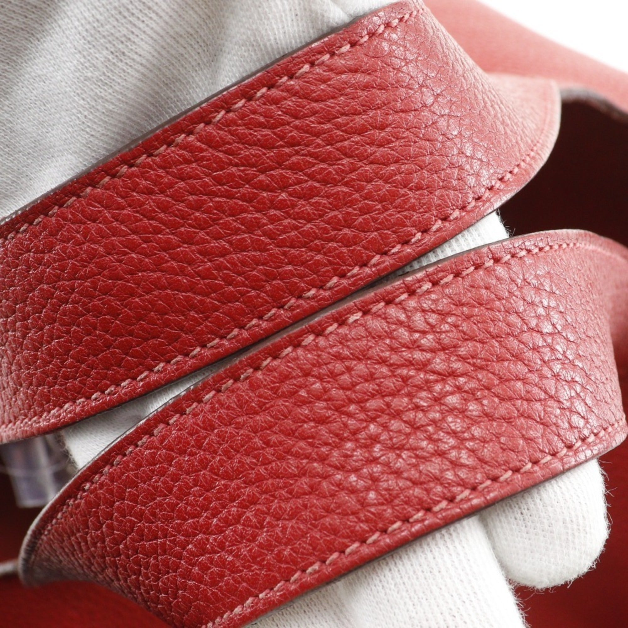 Hermes Red Color Taurillon Clemence Leather Handbag (Pre-Owned)