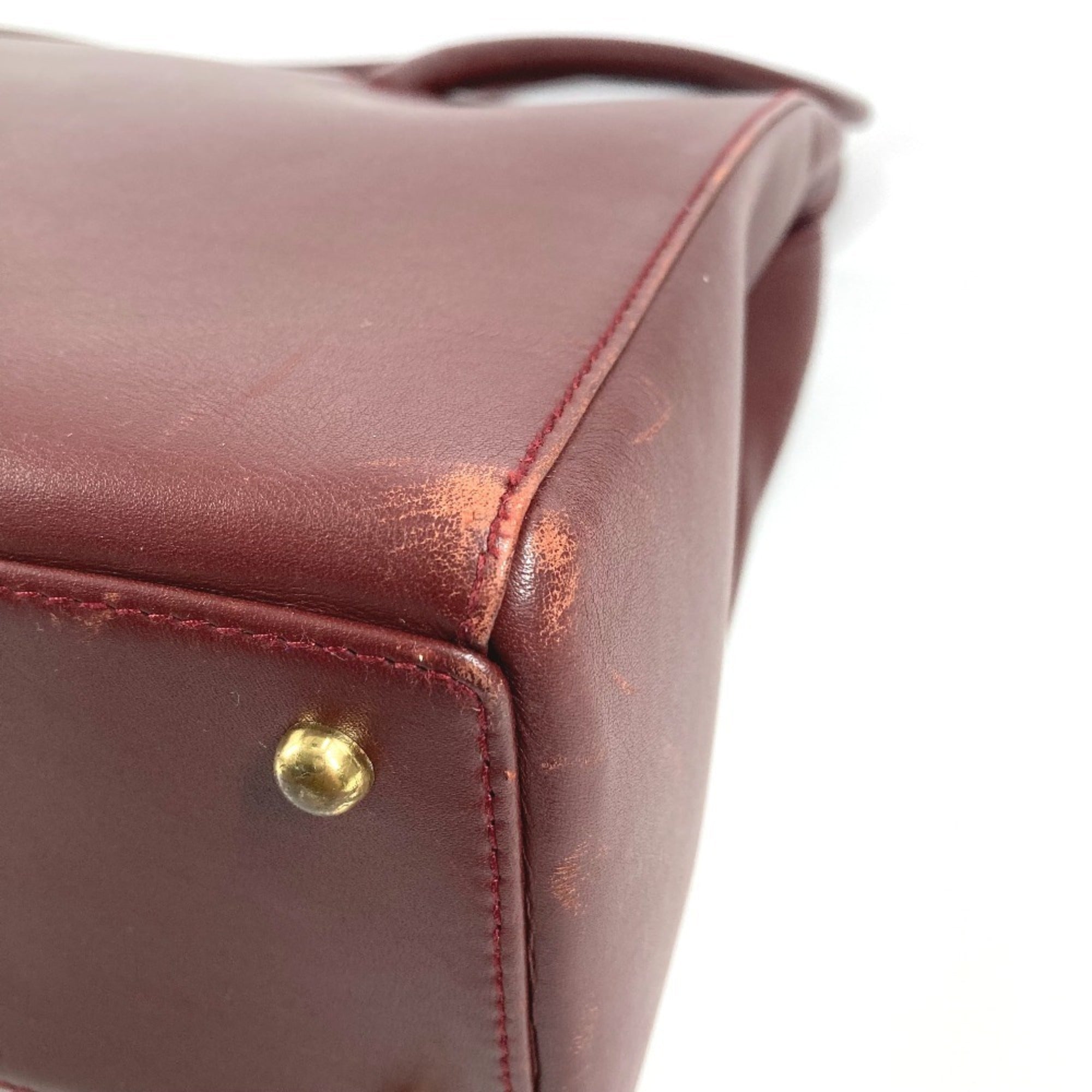 Cartier Must Wine Red Leather Shoulder Bag Tote Bag (Pre-Owned)