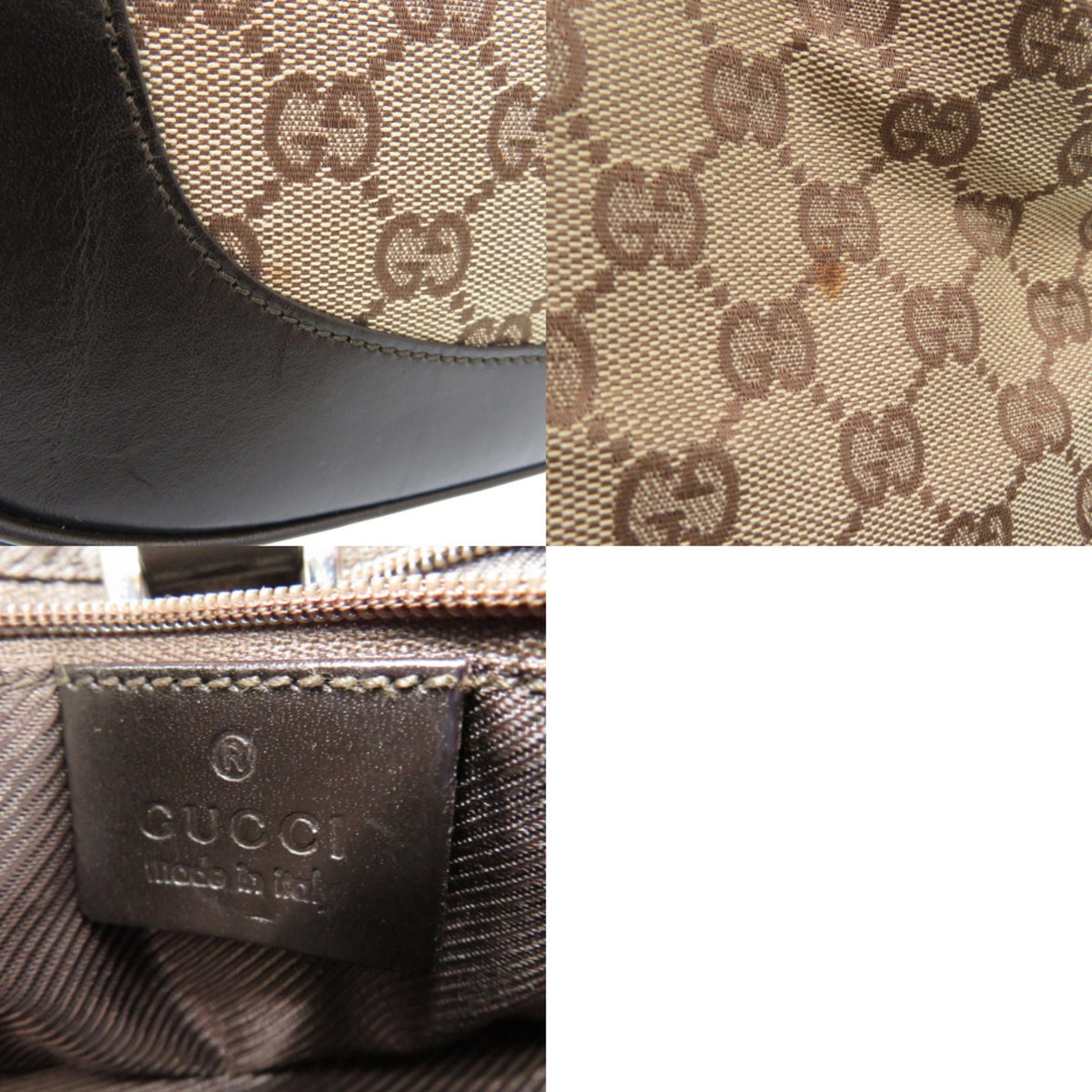 Gucci Beige Gg Canvas Leather Handbag Shoulder Bag (Pre-Owned)