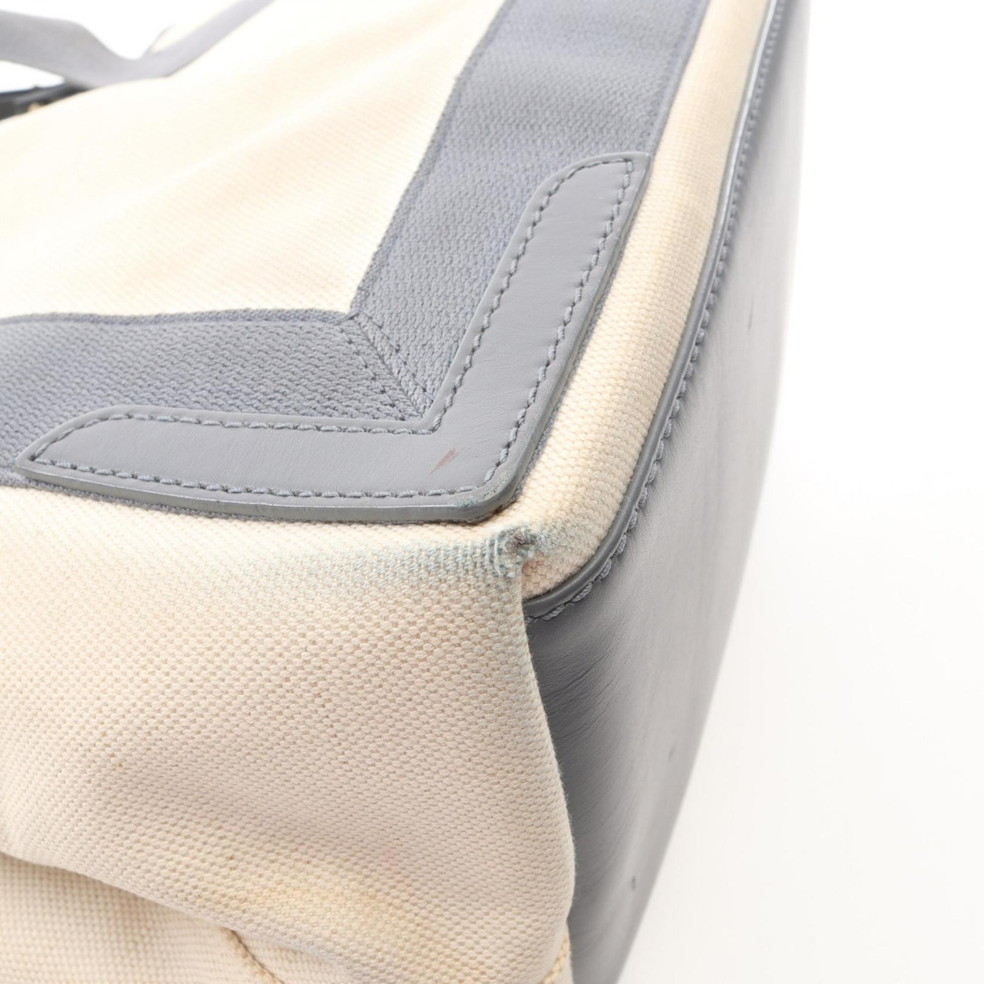 Balenciaga Gray Navy White Canvas Leather Handbag Tote Bag (Pre-Owned)