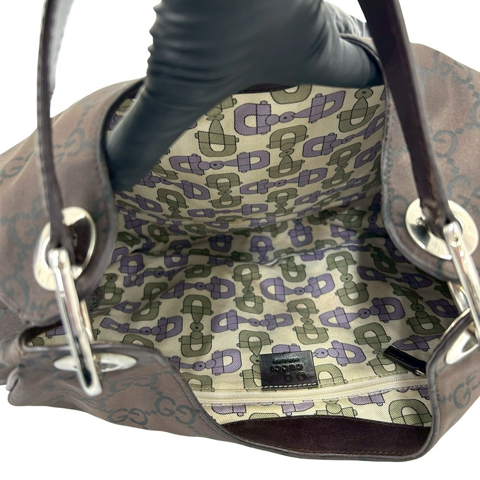 Gucci Brown Canvas Leather Handbag Shoulder Bag Tote Bag (Pre-Owned)