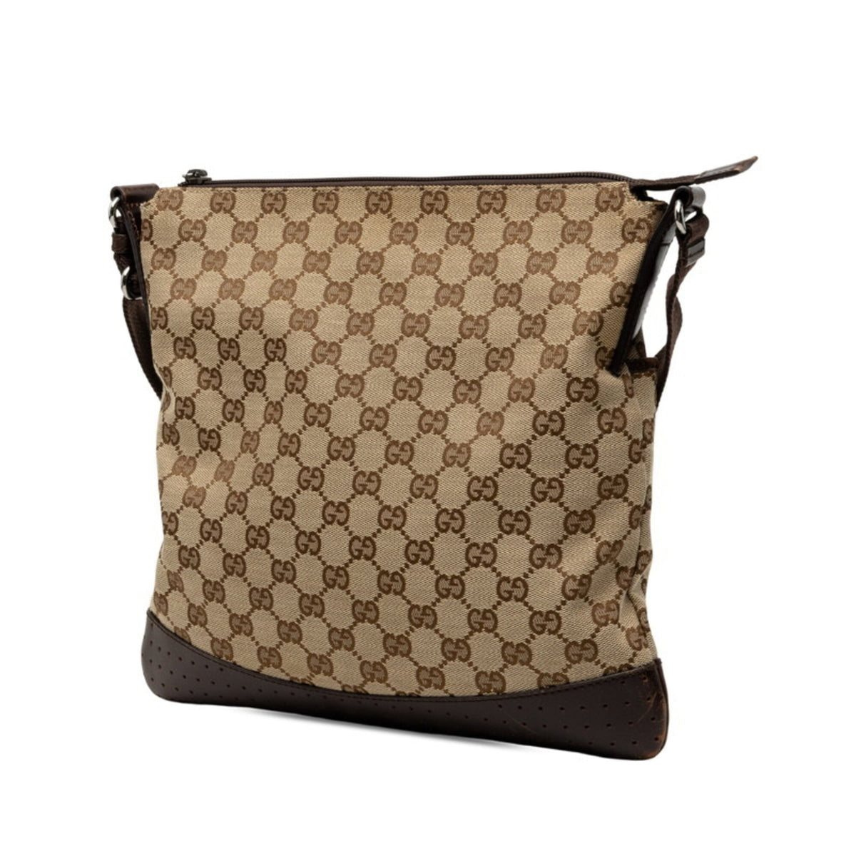 Gucci Beige White Gg Canvas Leather Shoulder Bag (Pre-Owned)