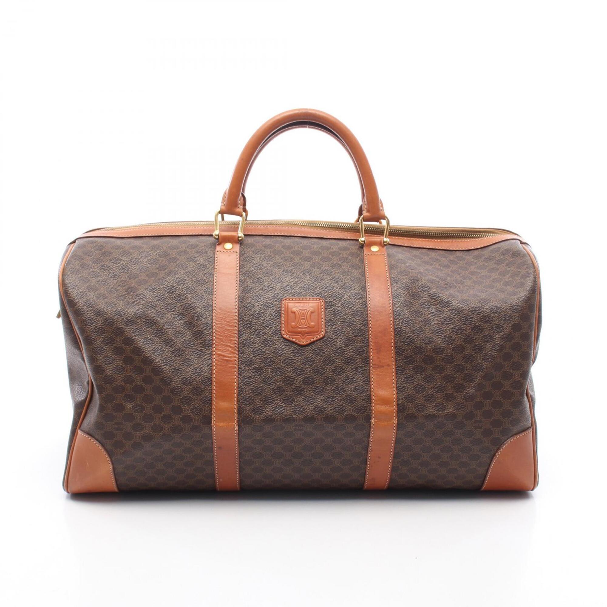 Celine Brown Coated Canvas Pvc Leather Boston Bag Handbag (Pre-Owned)