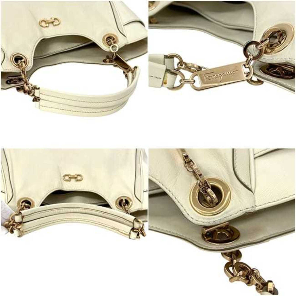 Salvatore Ferragamo Gancini Cream White Leather Tote Bag (Pre-Owned)