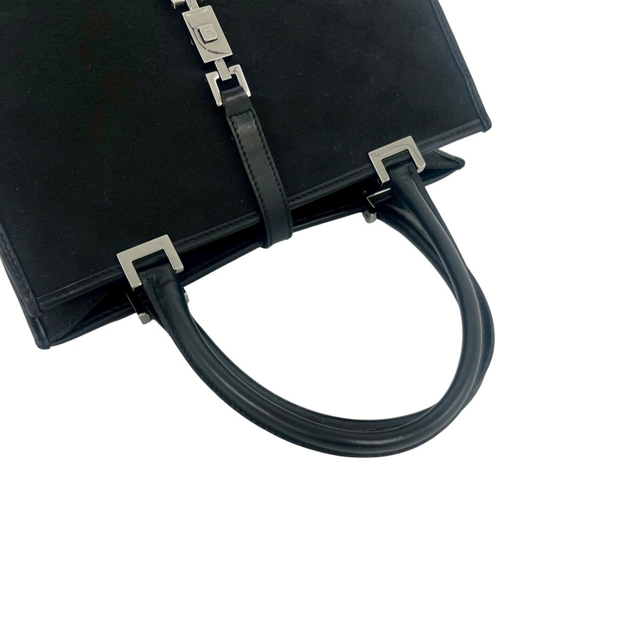 Gucci Black Canvas Leather Handbag Tote Bag (Pre-Owned)