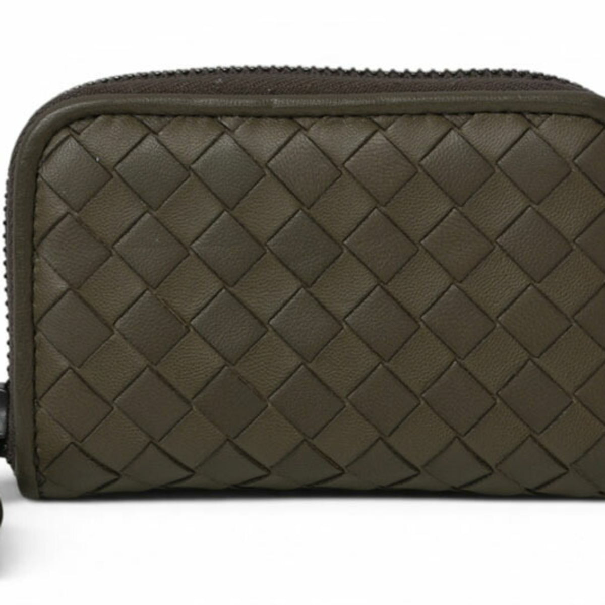 Bottega Veneta Intrecciato Gray Khaki Coin Purse/Coin Case (Pre-Owned)