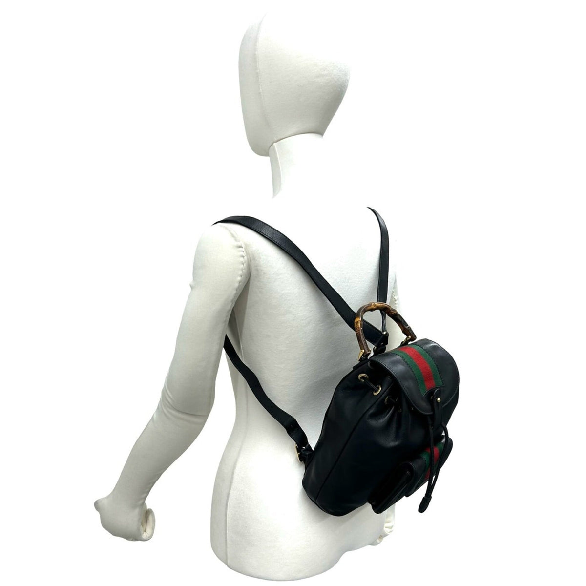 Gucci Black Green Red Color Leather Backpack (Pre-Owned)