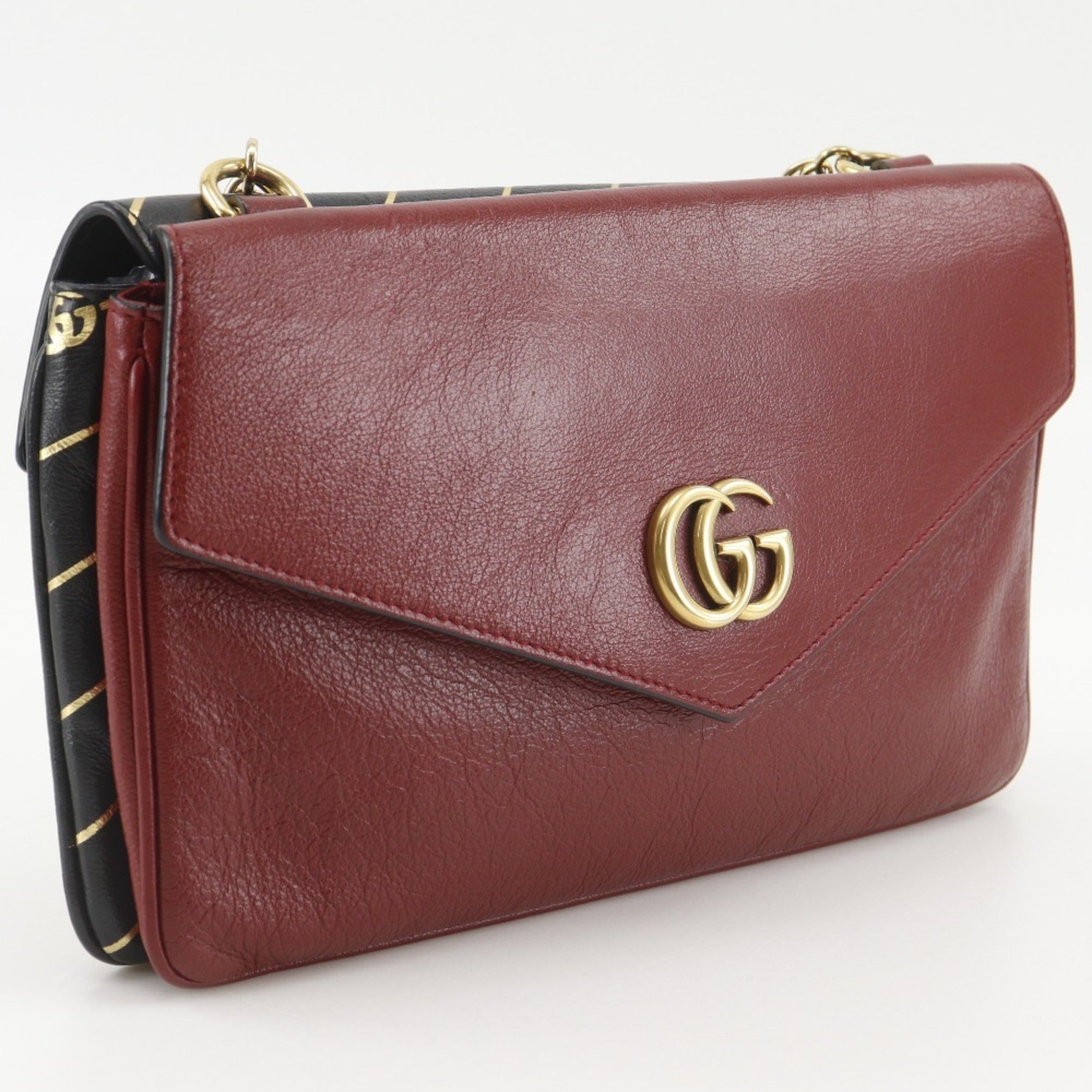 Gucci Black Red Color Leather Shoulder Bag (Pre-Owned)