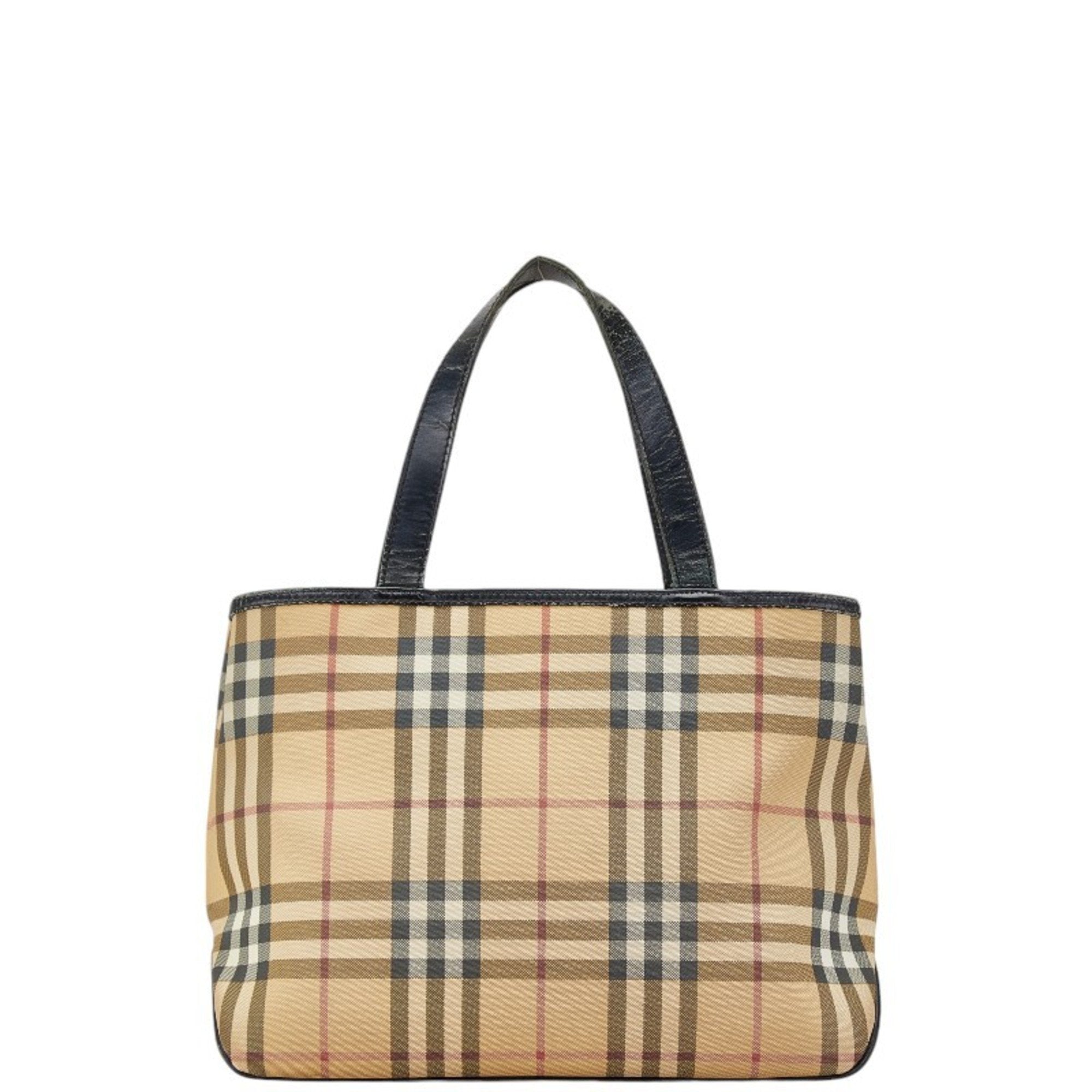 Burberry Beige Black Canvas Leather Handbag (Pre-Owned)