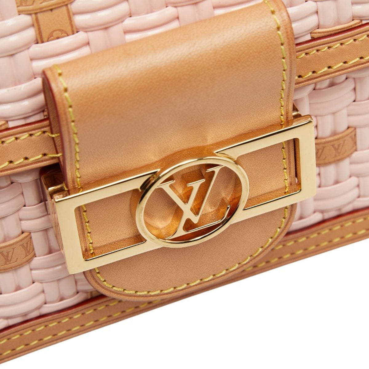 Louis Vuitton Pink Beige Leather Straw Shoulder Bag (Pre-Owned)
