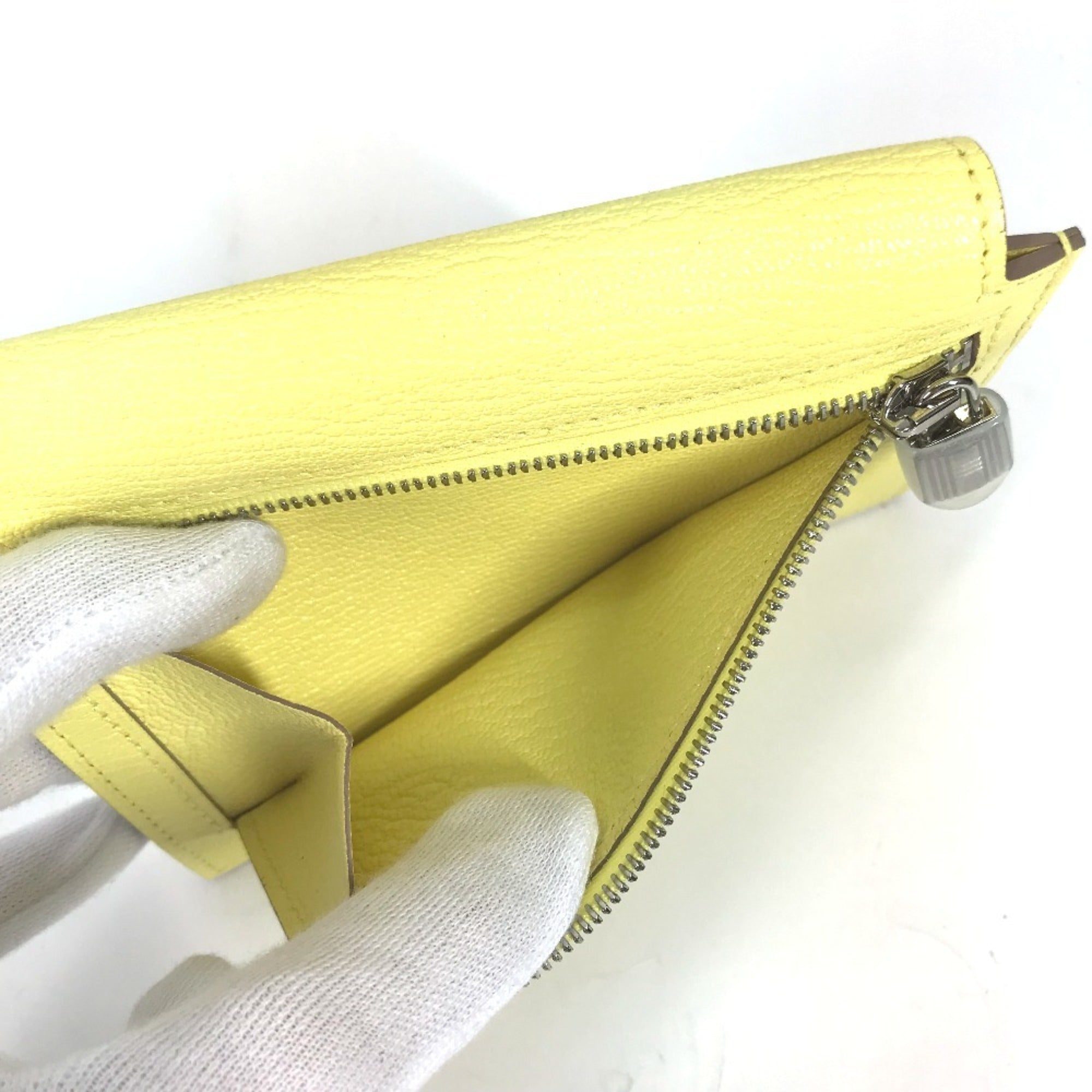 Hermes Yellow Chevre Leather Coin Purse/Coin Case (Pre-Owned)