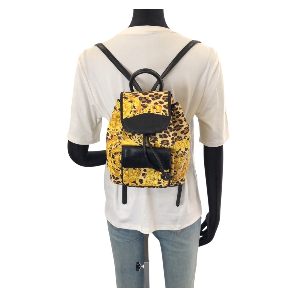 Versace Black Yellow Pvc Leather Backpack (Pre-Owned)
