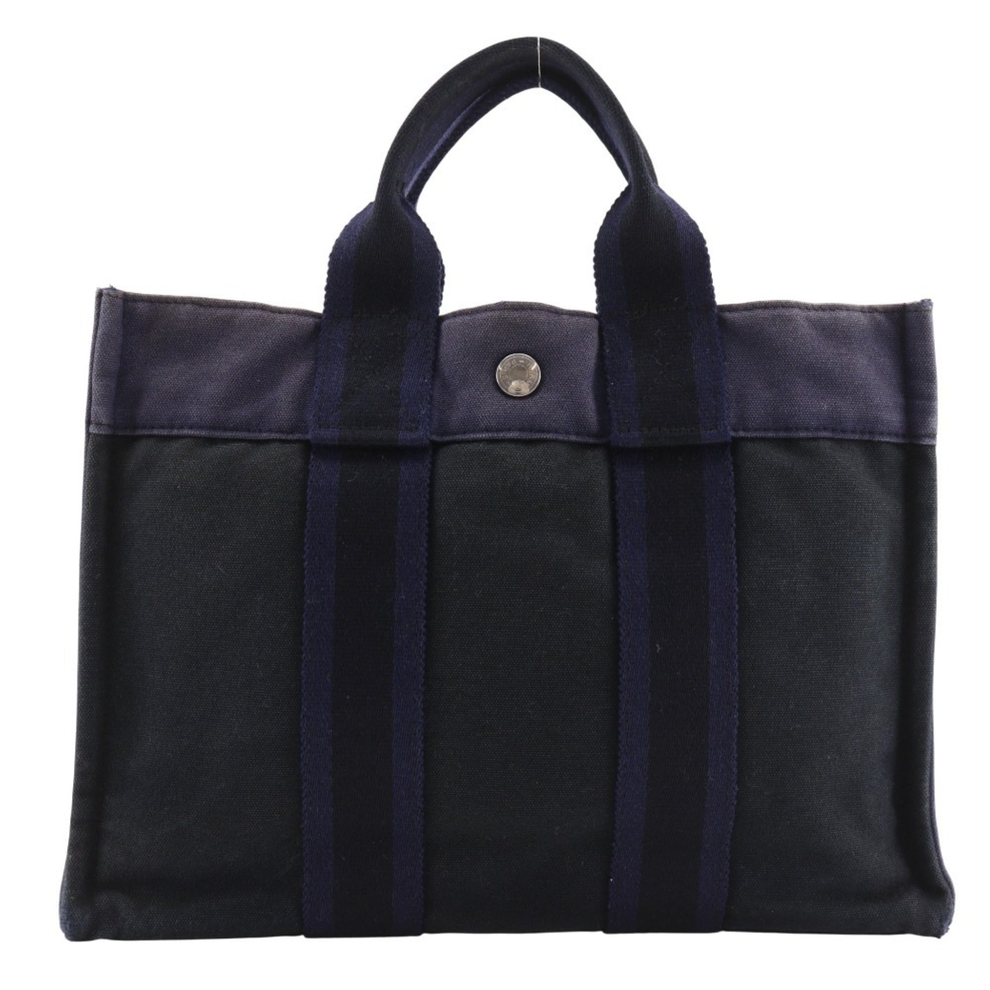 Hermes Black Navy Cotton Canvas Handbag (Pre-Owned)
