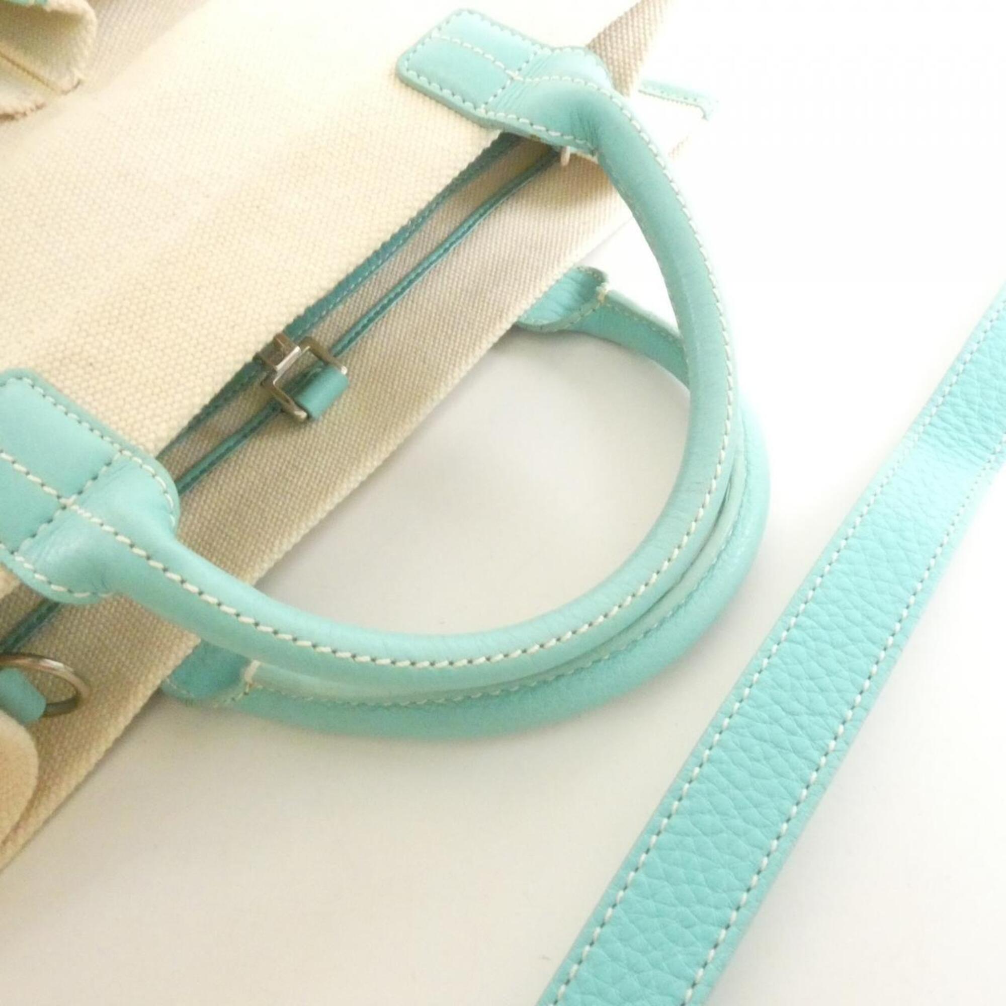 Tiffany Beige Tiffany Blue Canvas Leather Handbag (Pre-Owned)