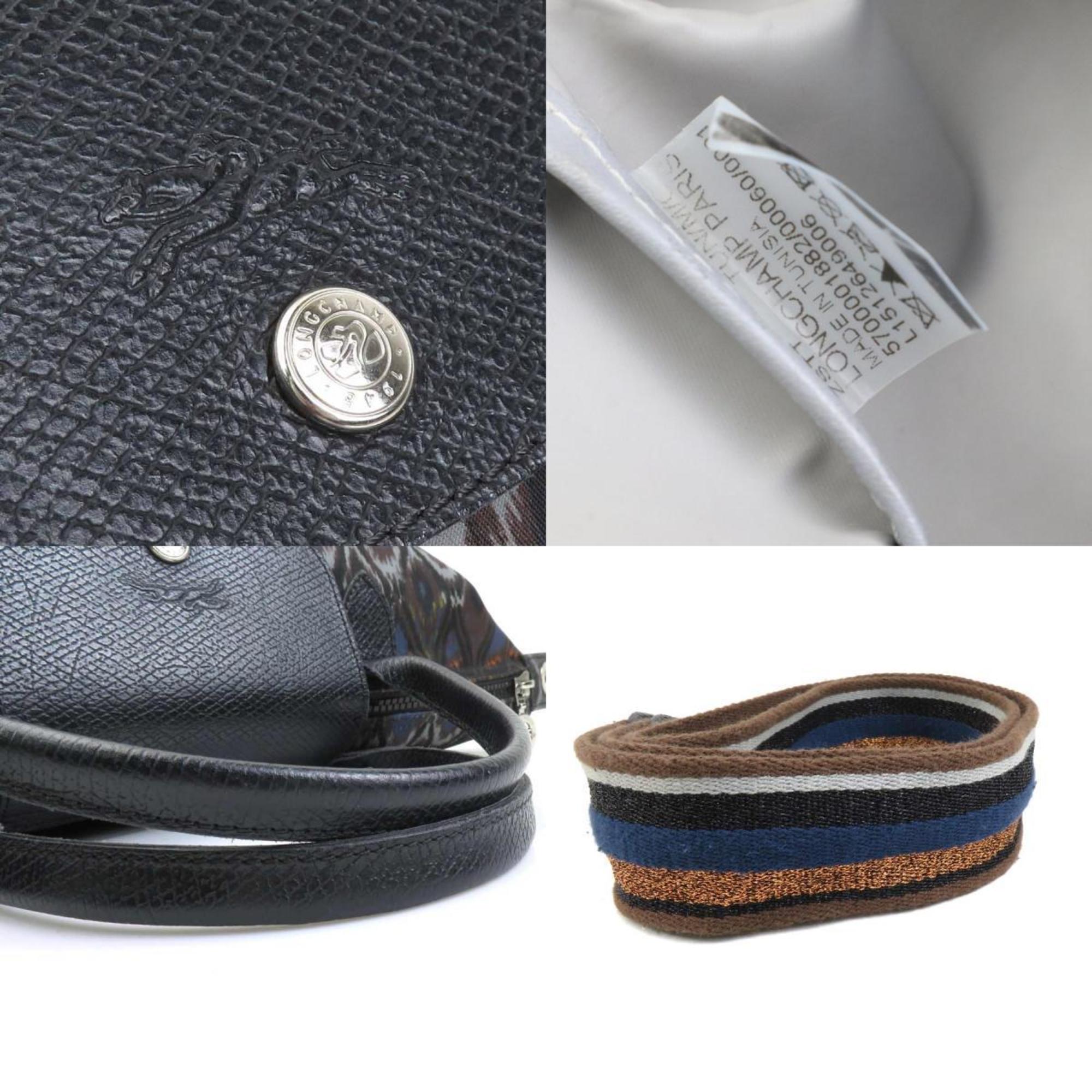 Longchamp Navy Nylon Leather Handbag Shoulder Bag (Pre-Owned)