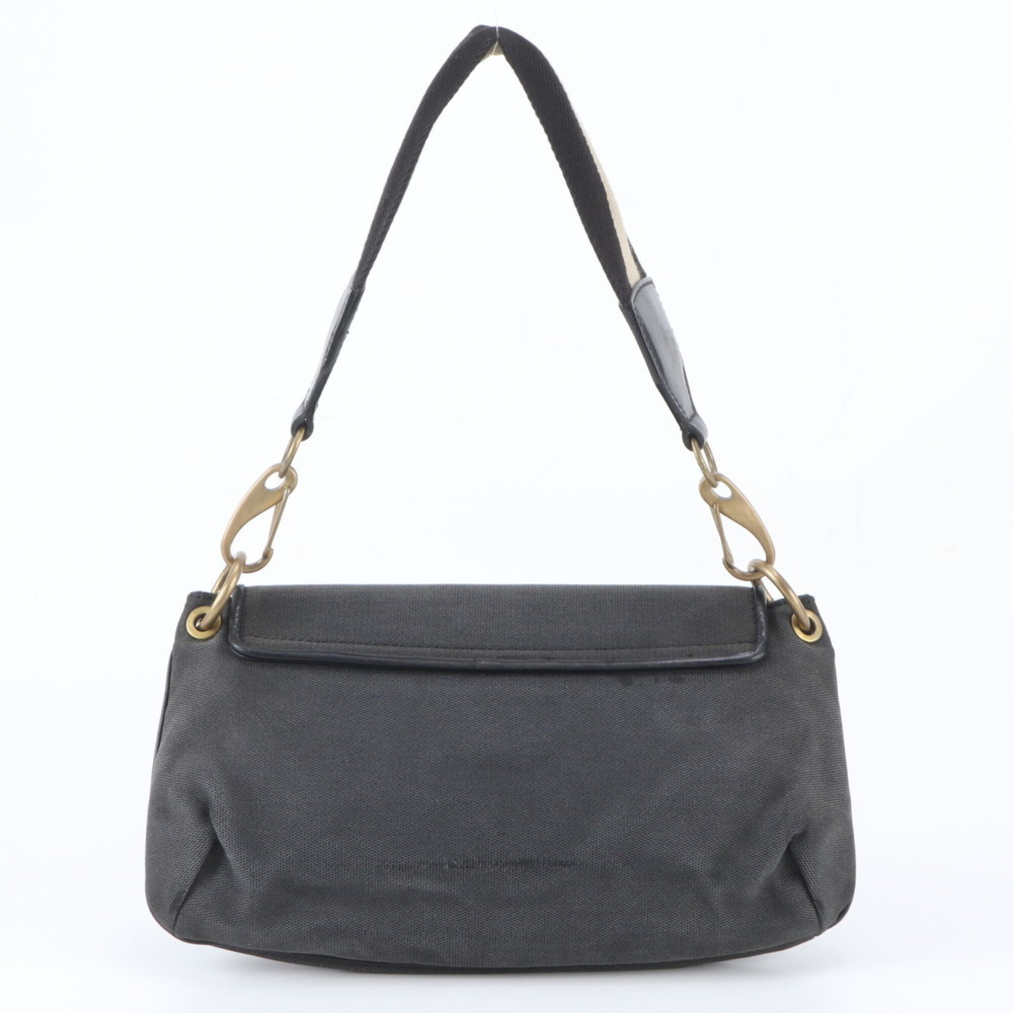 Gucci Black Gray Leather Canvas Shoulder Bag (Pre-Owned)
