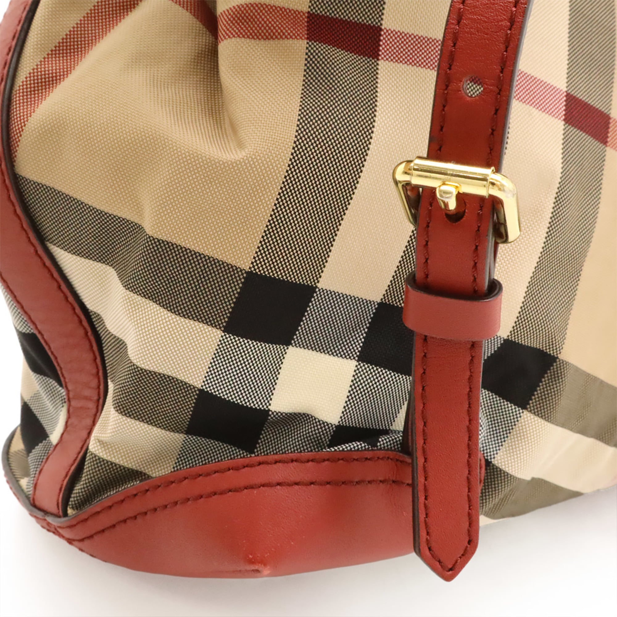 Burberry House Check Beige Red Color Nylon Leather Backpack (Pre-Owned)