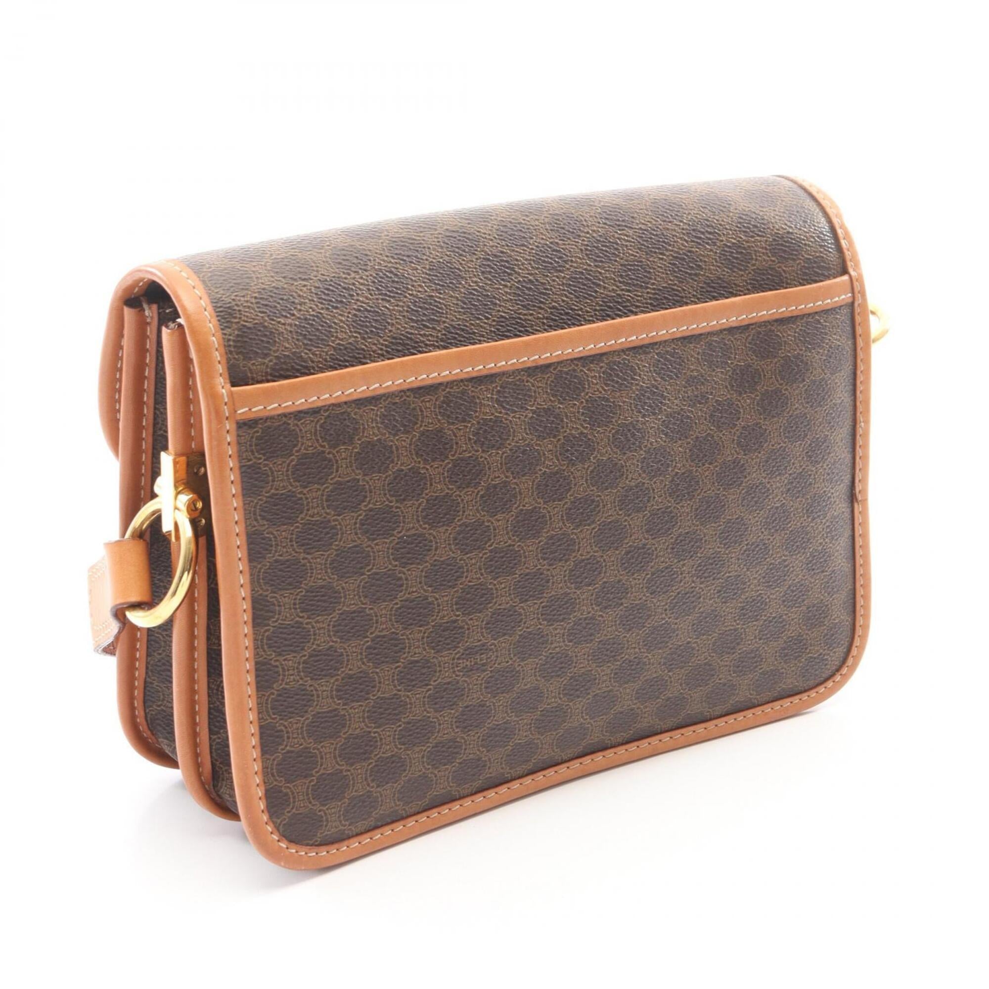 Celine Brown Coated Canvas Leather Handbag Shoulder Bag (Pre-Owned)