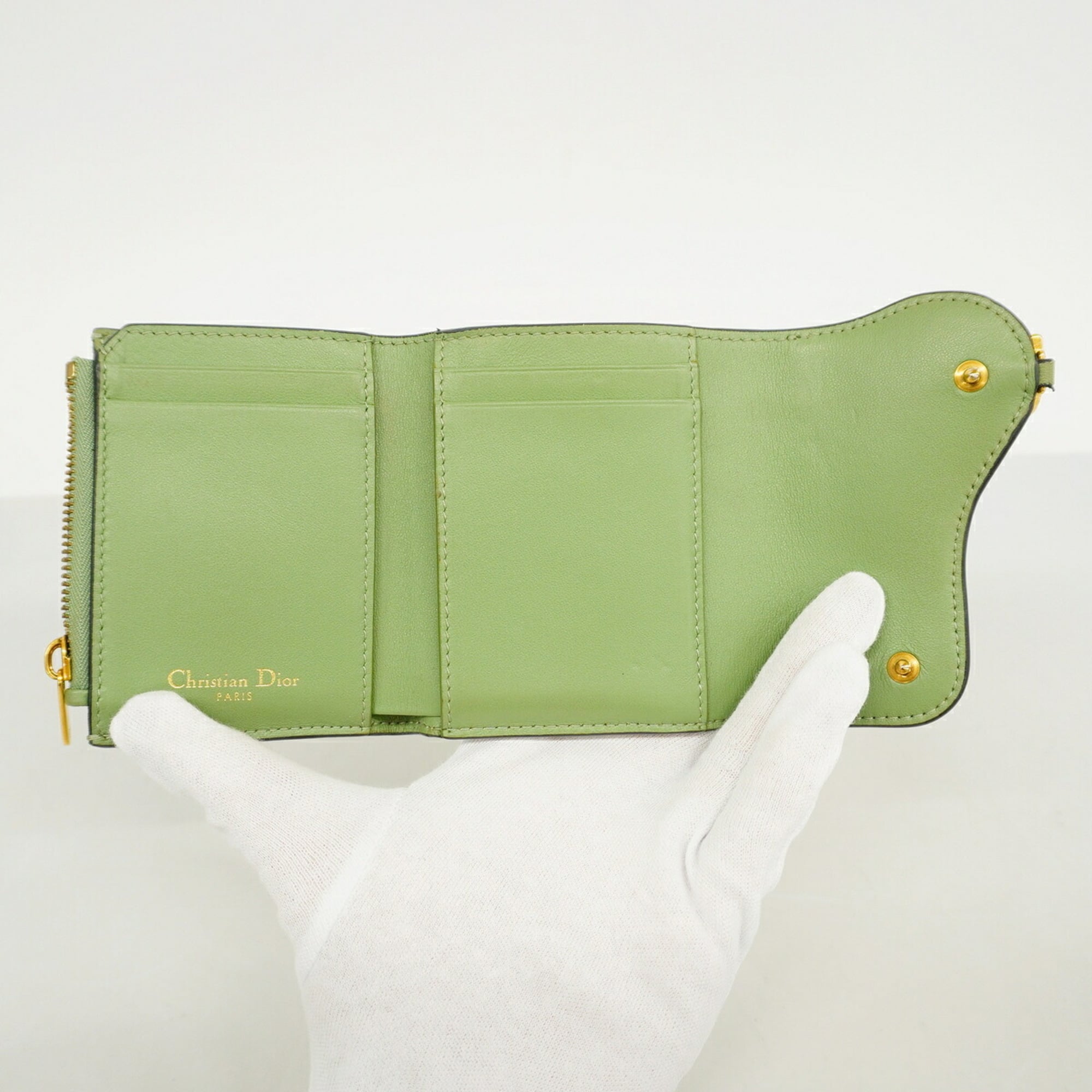 Christian Dior Moss Green Leather Wallet (Tri-Fold) (Pre-Owned)