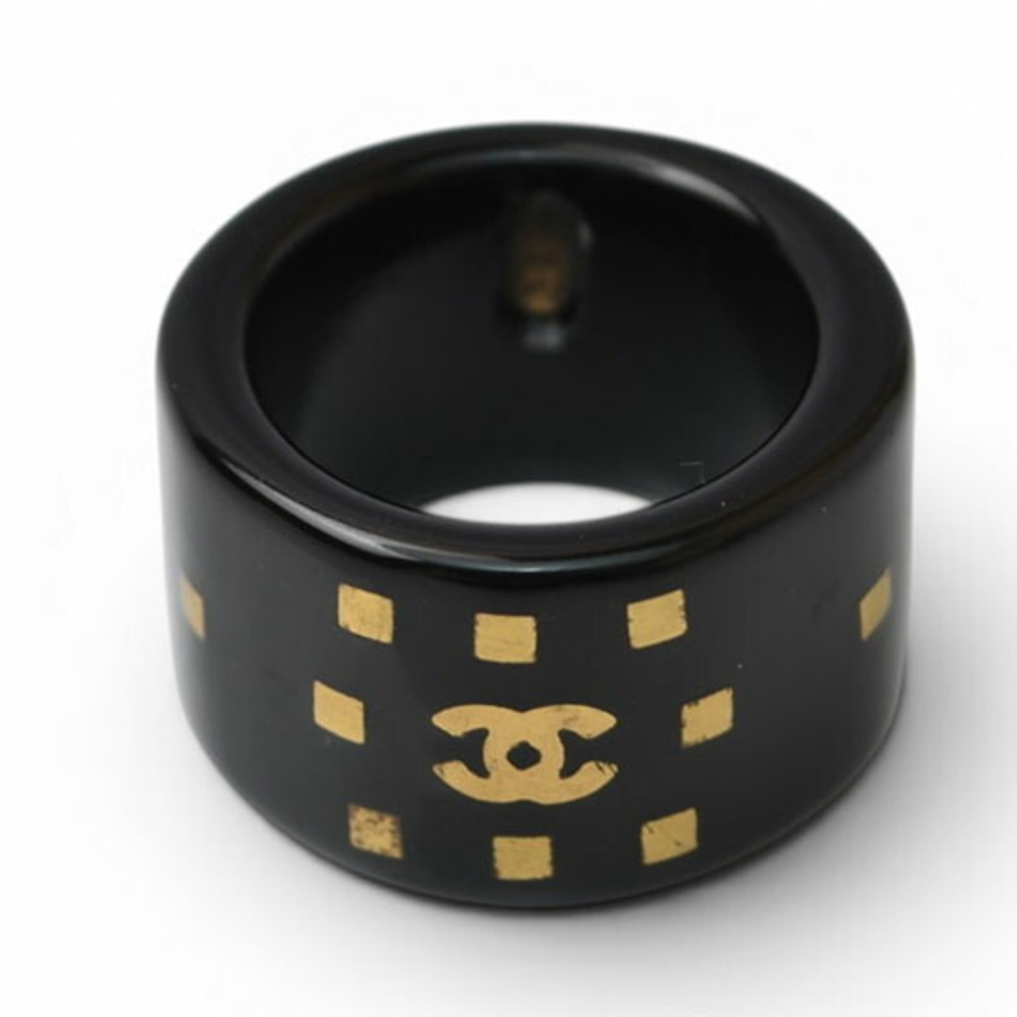 Chanel Gold Black Plastic Band Ring (Pre-Owned)