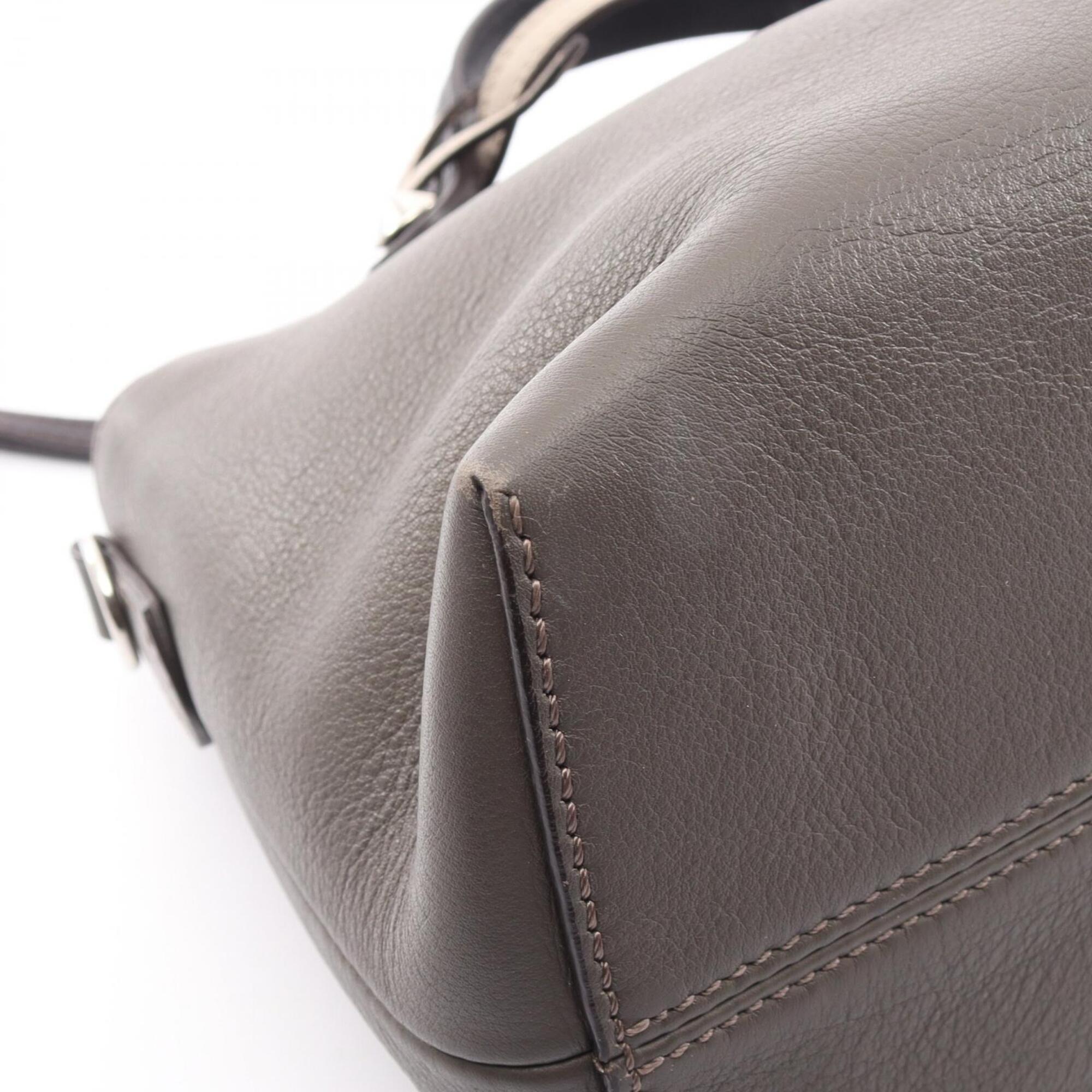 Fendi Black Gray Leather Handbag (Pre-Owned)