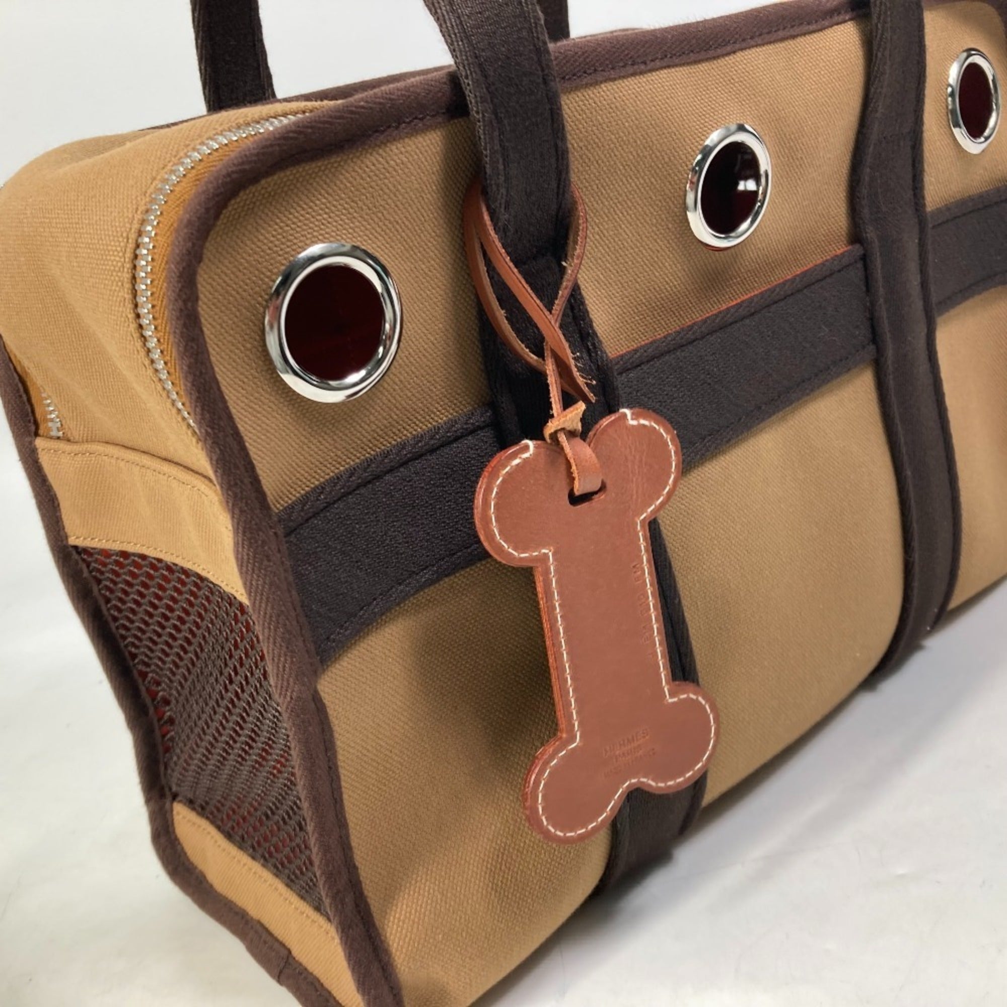 Hermes Brown Feu Nylon Cotton Elastane Boston Bag Tote Bag (Pre-Owned)
