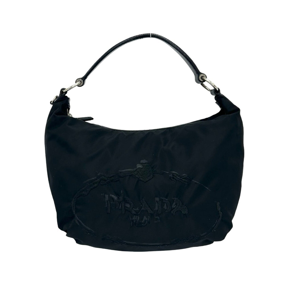 Prada Black Nylon Leather Shoulder Bag Tote Bag (Pre-Owned)