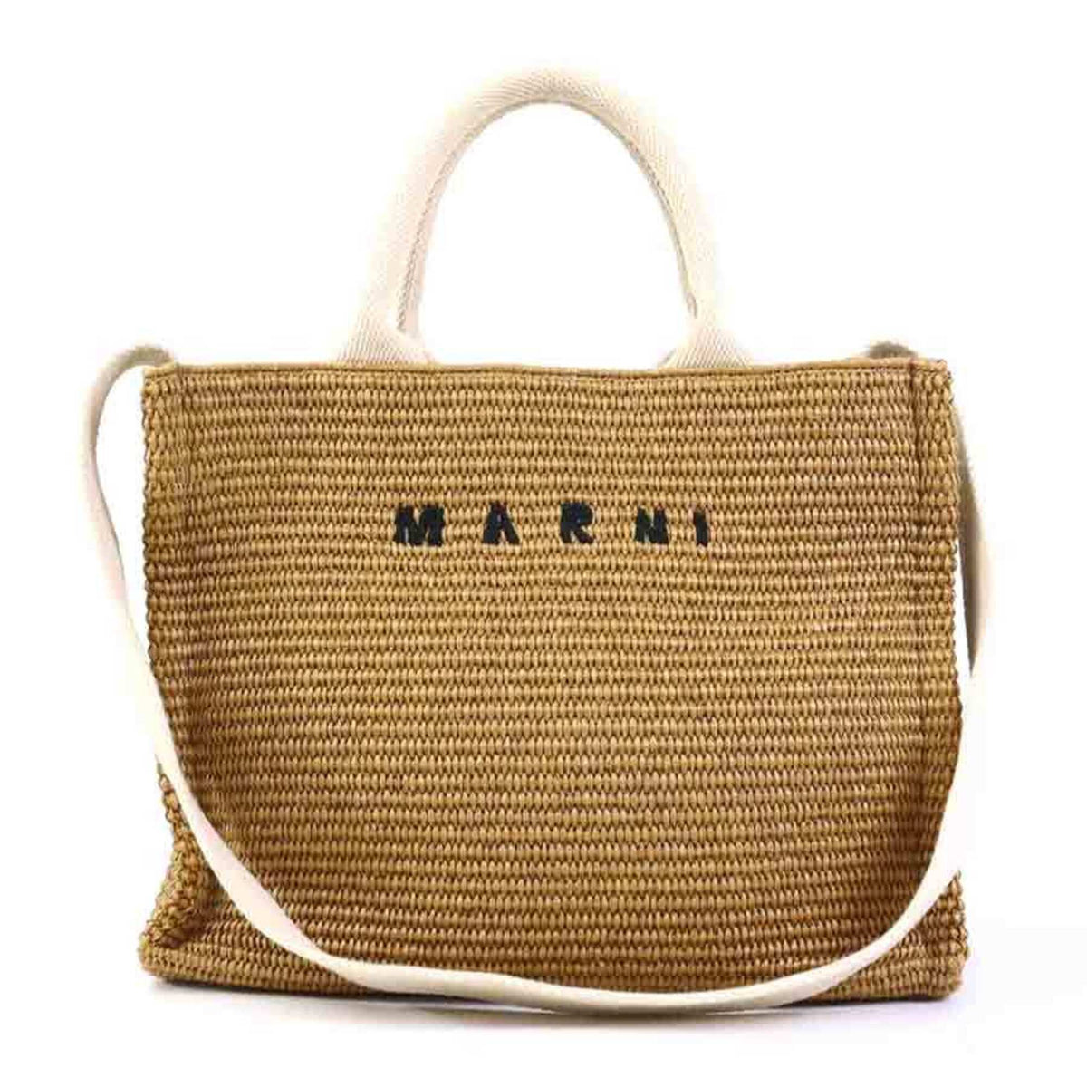 Marni Ivory Raffia Canvas Handbag Shoulder Bag (Pre-Owned)