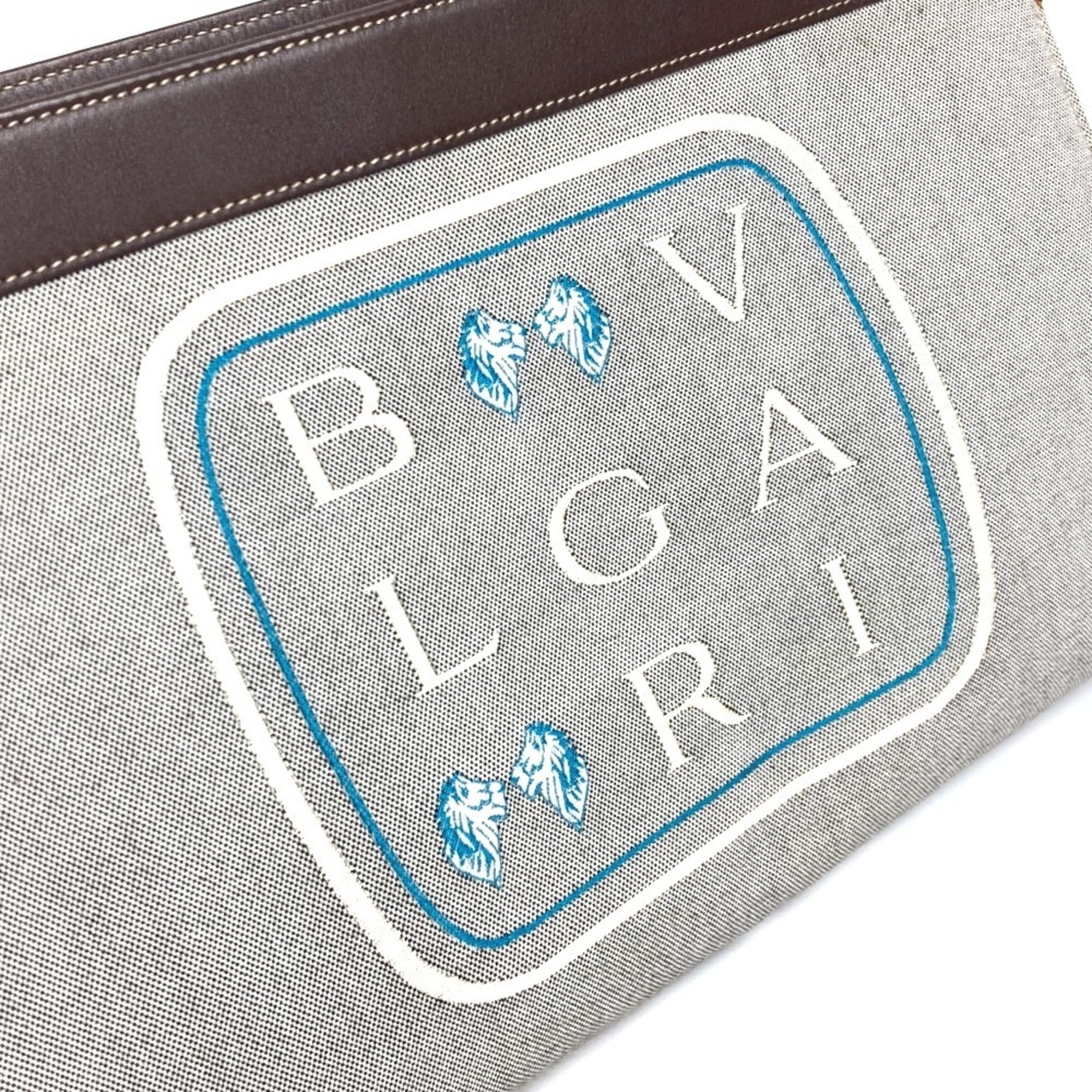 Bvlgari Brown Gray Canvas Leather Pouch (Pre-Owned)
