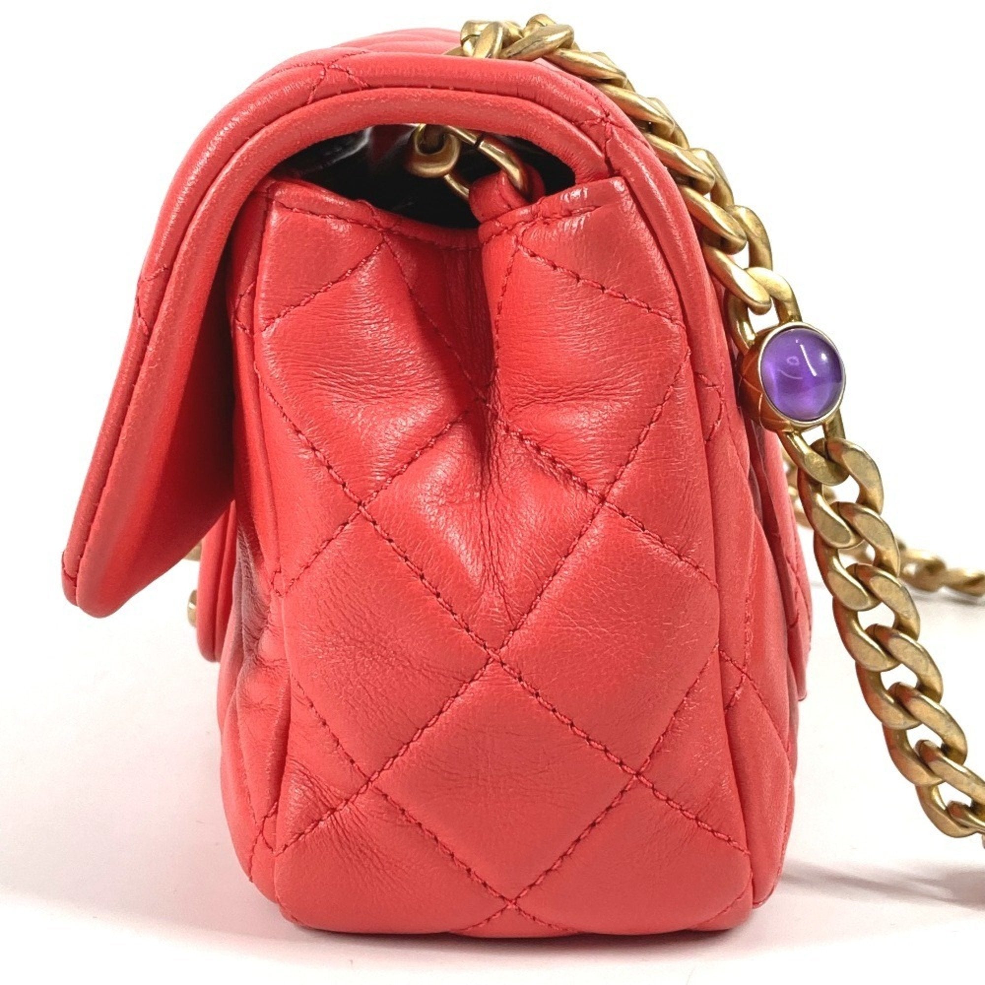 Chanel Matelasse Pink Red Color Leather Shoulder Bag (Pre-Owned)