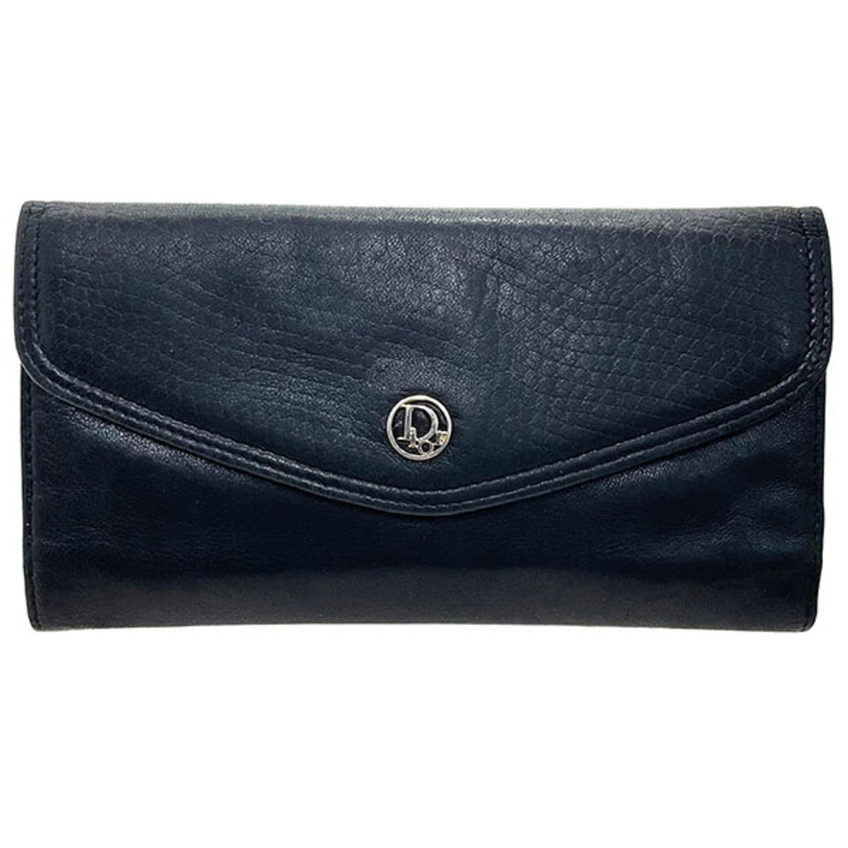 Christian Dior Black Leather Long Wallet (Tri-Fold) (Pre-Owned)