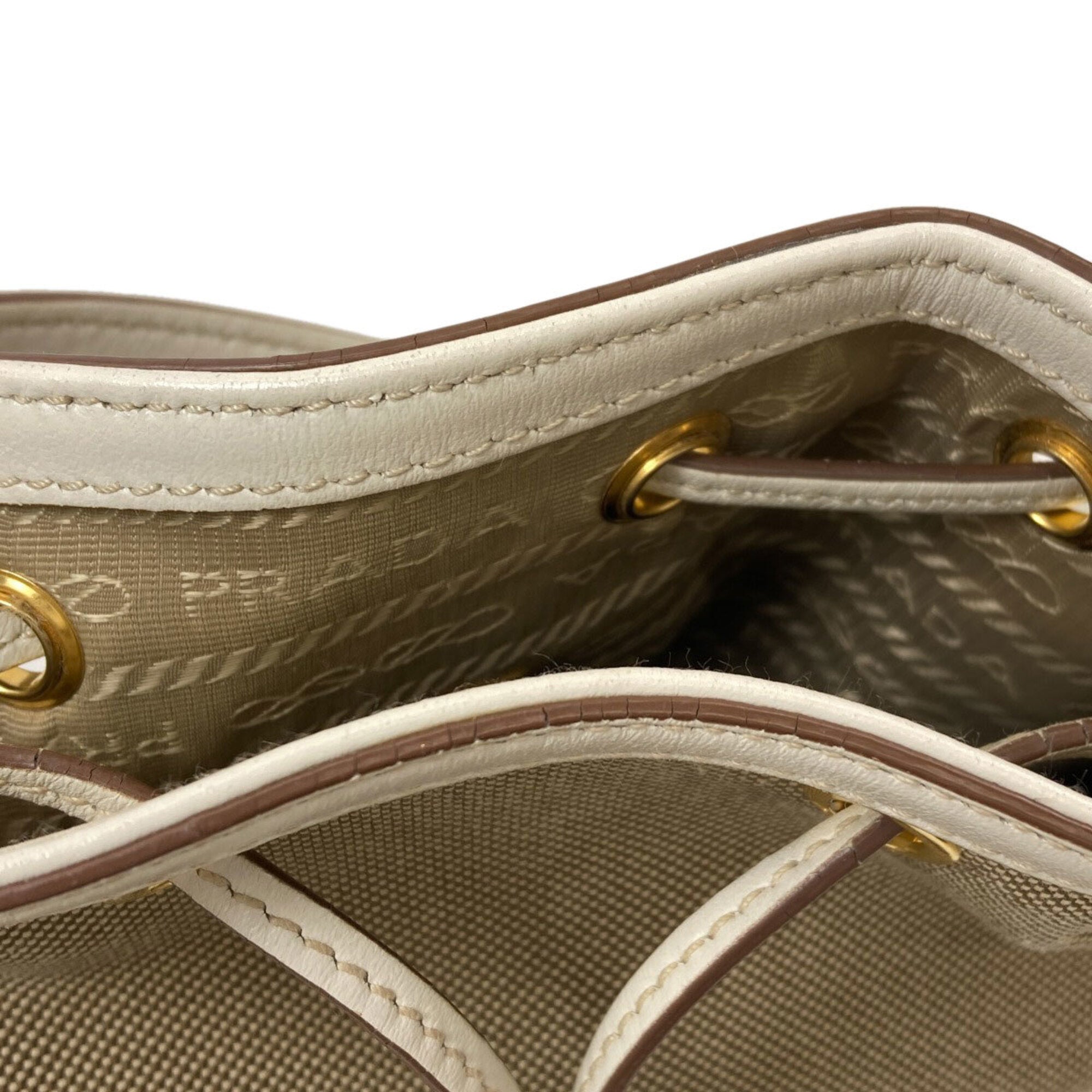 Prada Brown White Canvas Handbag (Pre-Owned)