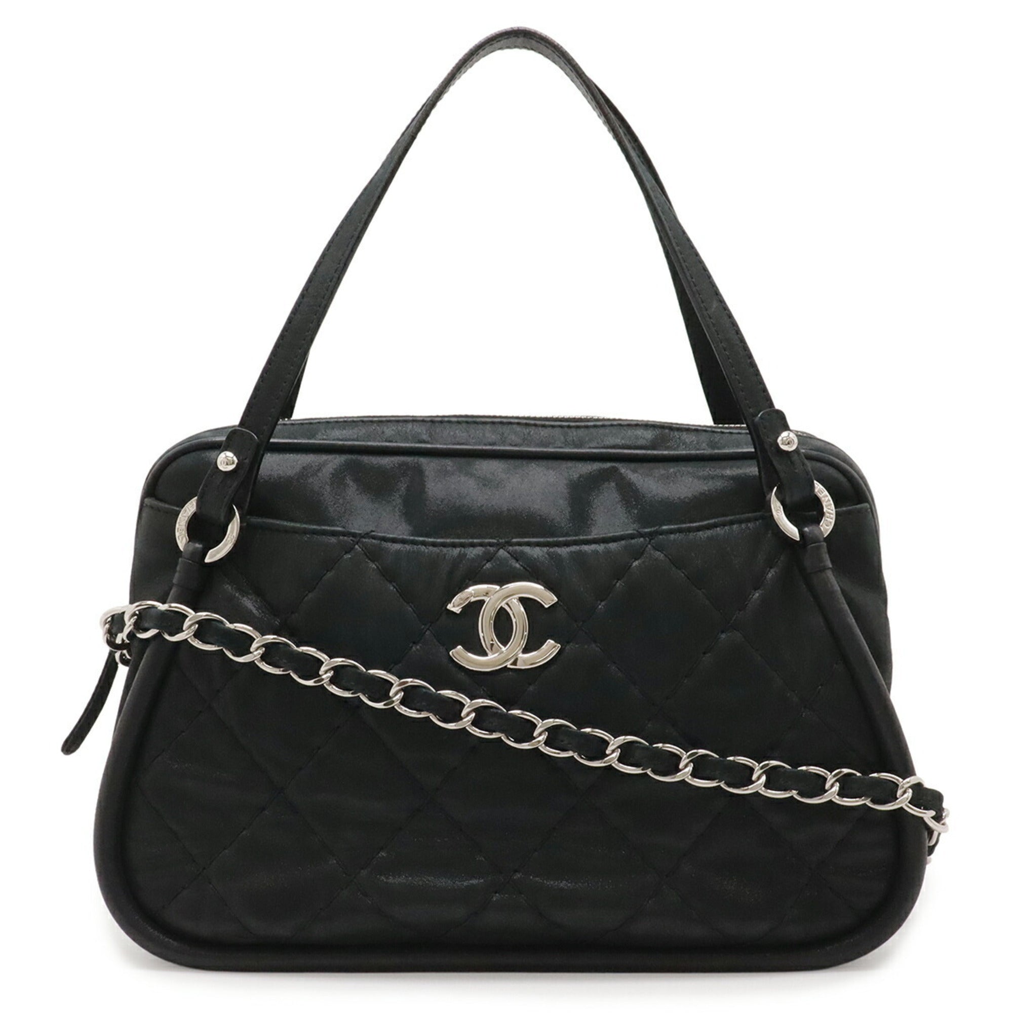 Chanel Wild Stitch Black Leather Handbag Shoulder Bag (Pre-Owned)