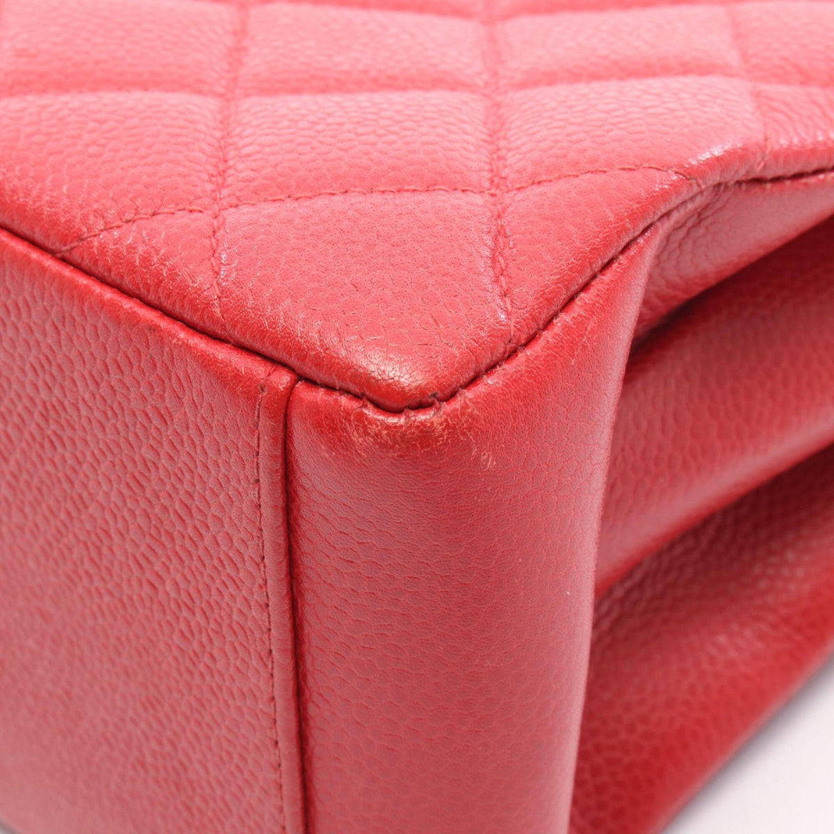Chanel Red Color Grained Calfskin Handbag (Pre-Owned)