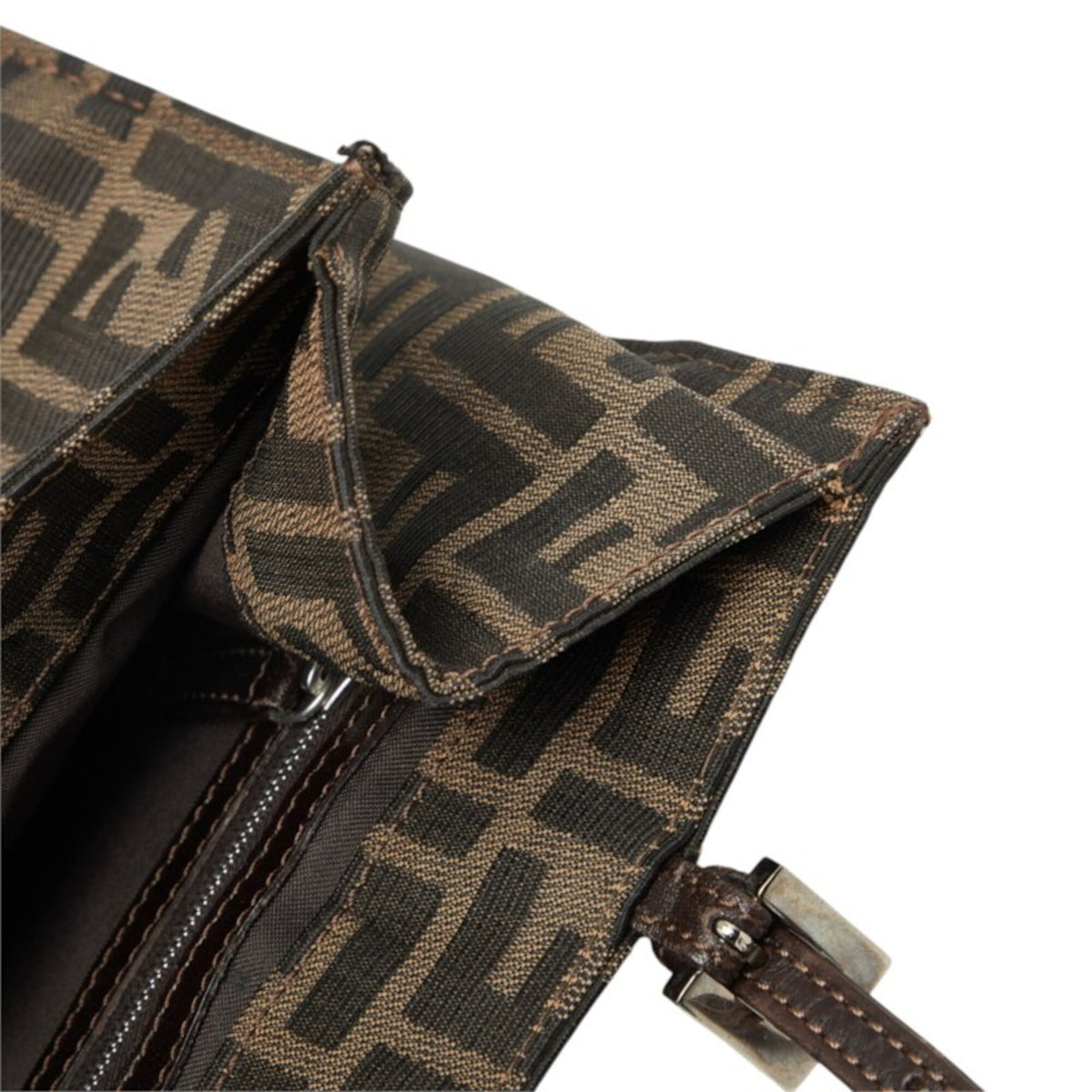 Fendi Zucca Brown Canvas Leather Shoulder Bag Tote Bag (Pre-Owned)