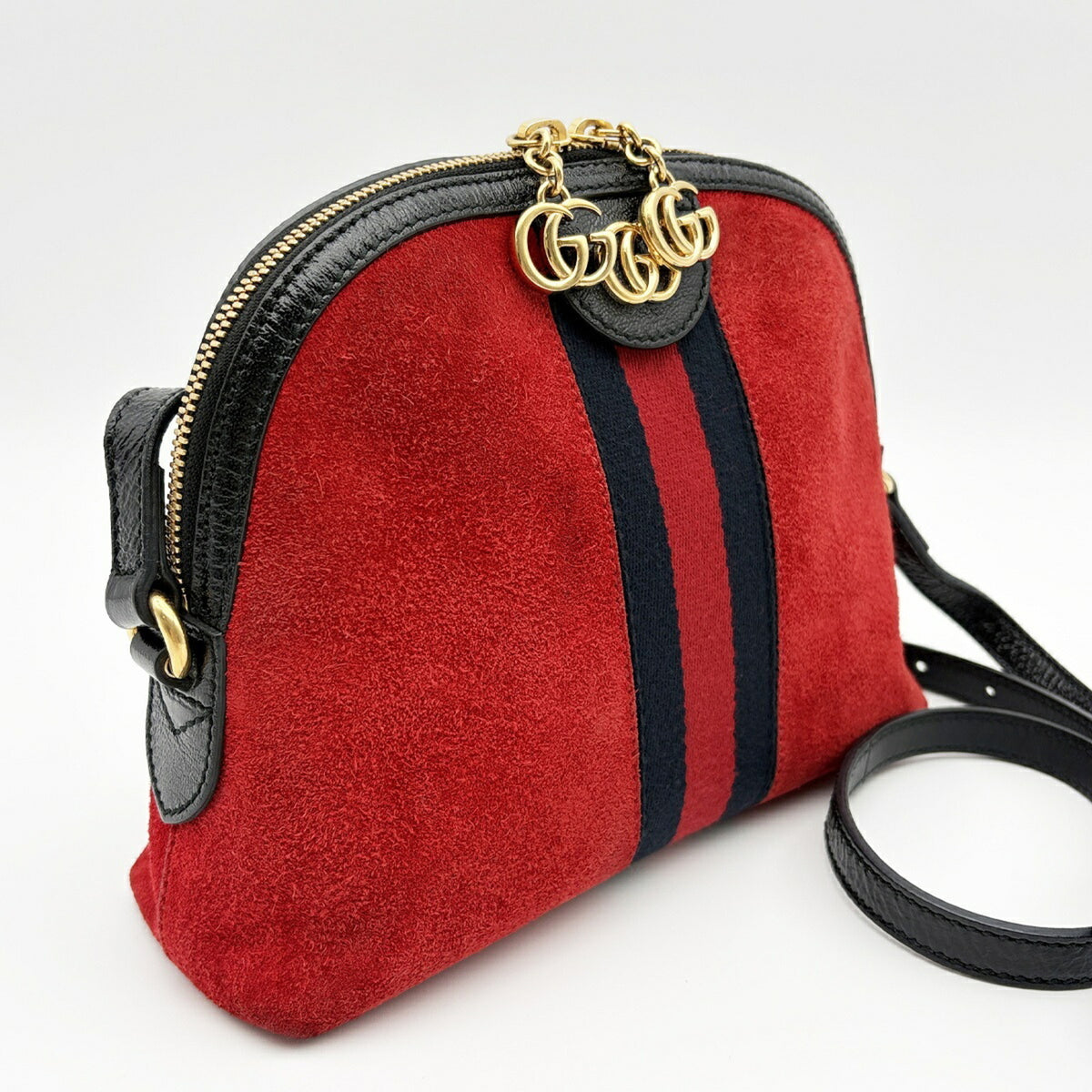 Gucci Black Red Color Suede Leather Shoulder Bag (Pre-Owned)