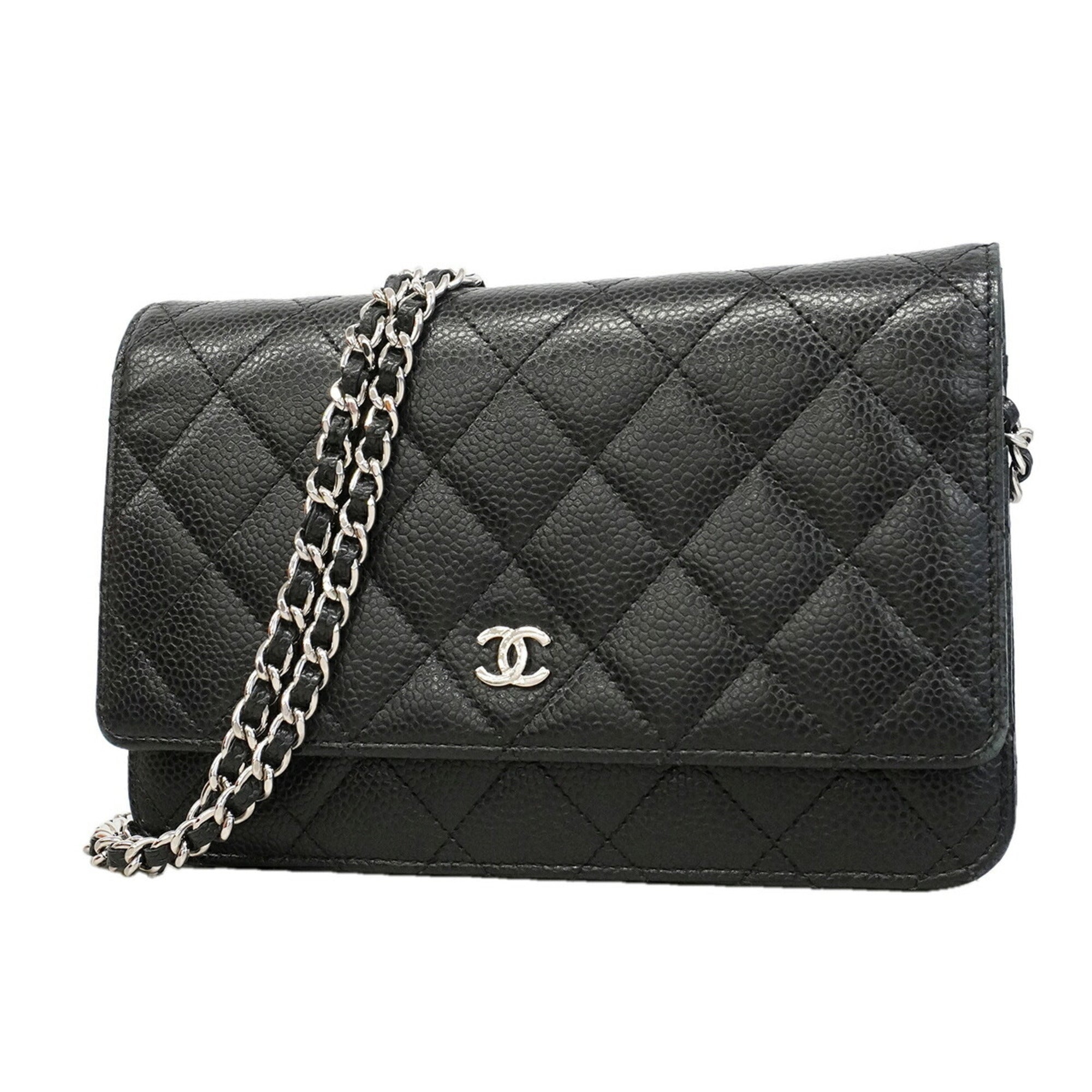 Chanel Black Grained Calfskin Chain/Shoulder Wallet (Pre-Owned)