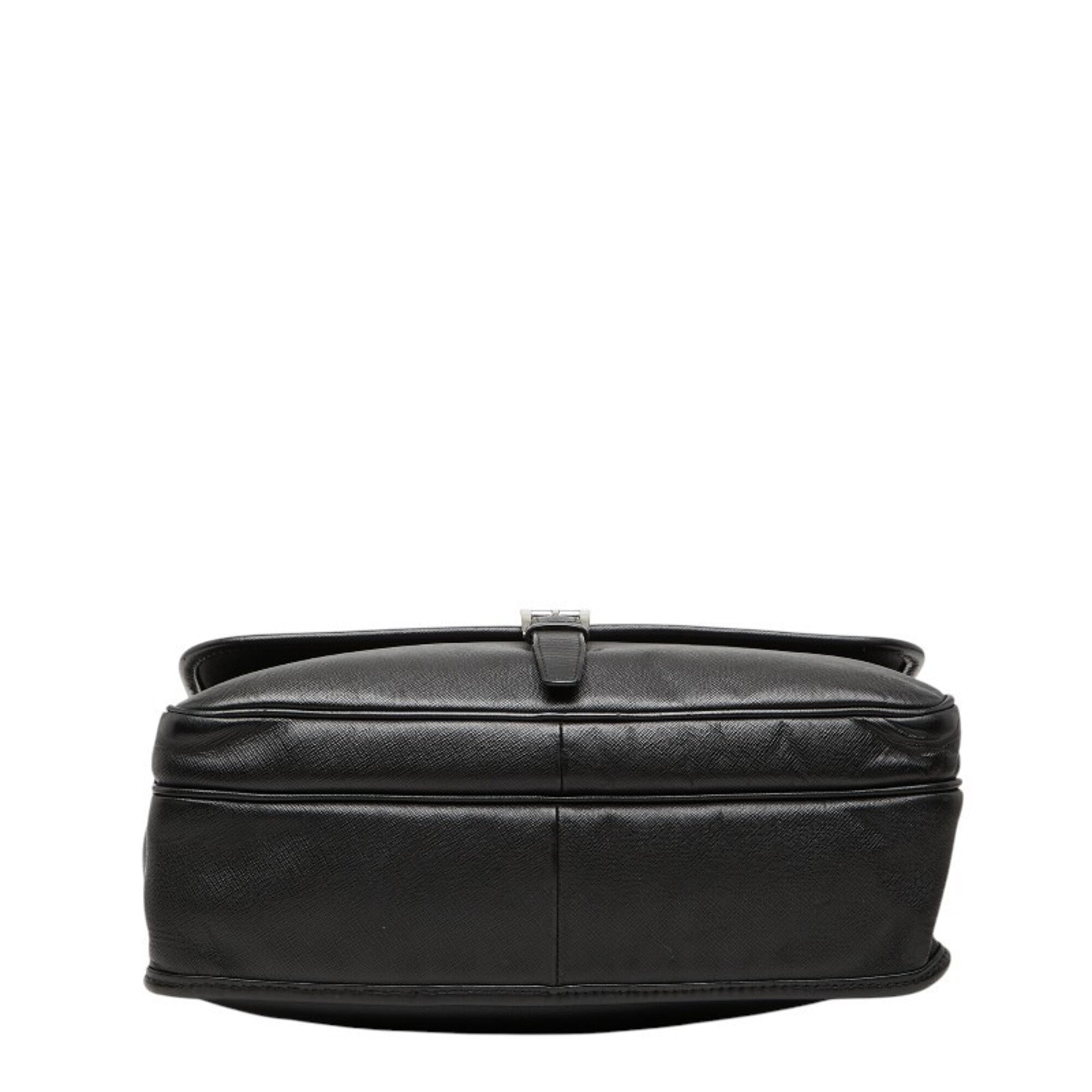 Prada Black Leather Messenger Bag Shoulder Bag (Pre-Owned)
